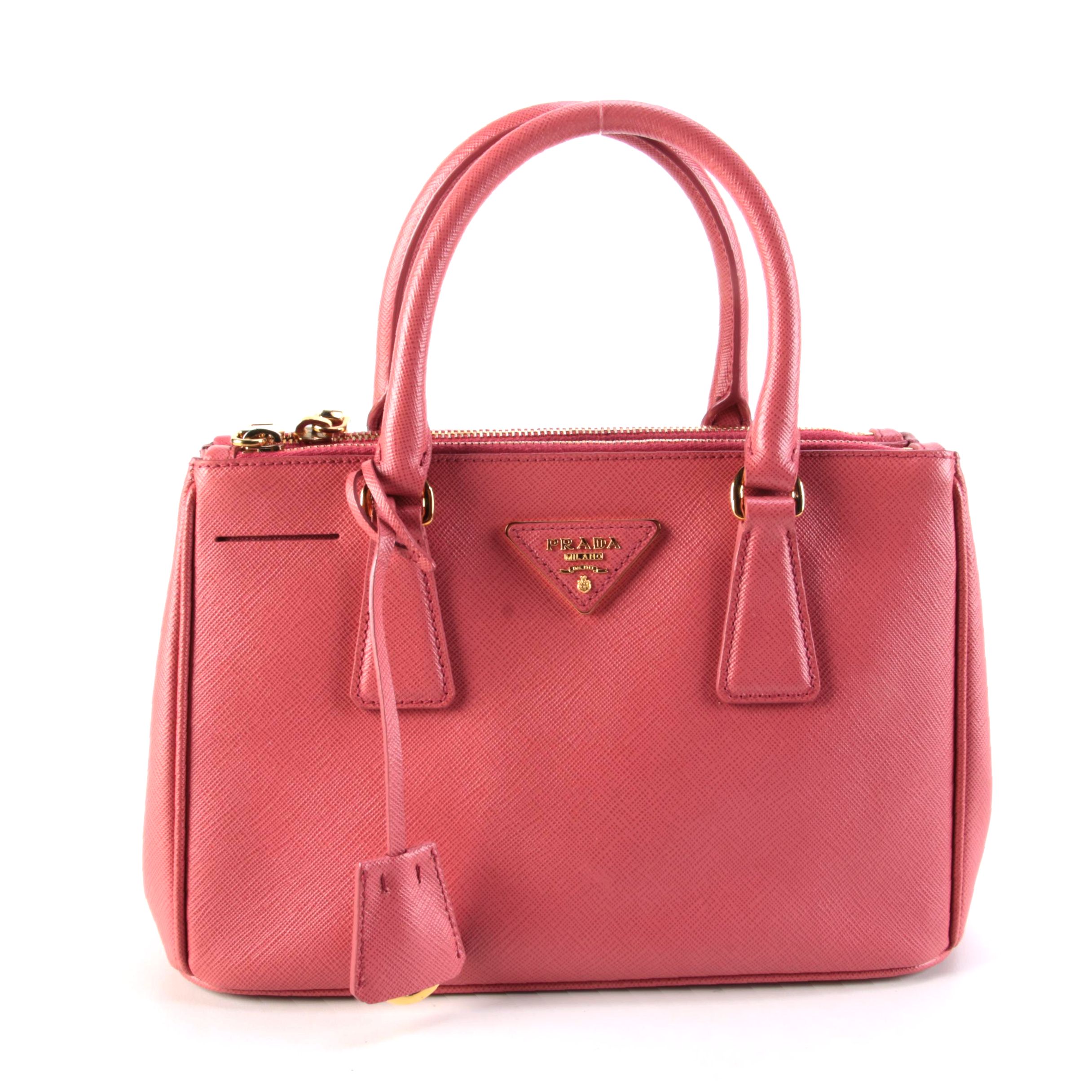 Prada Small Double Zip Lux Tote in Pink Saffiano Leather