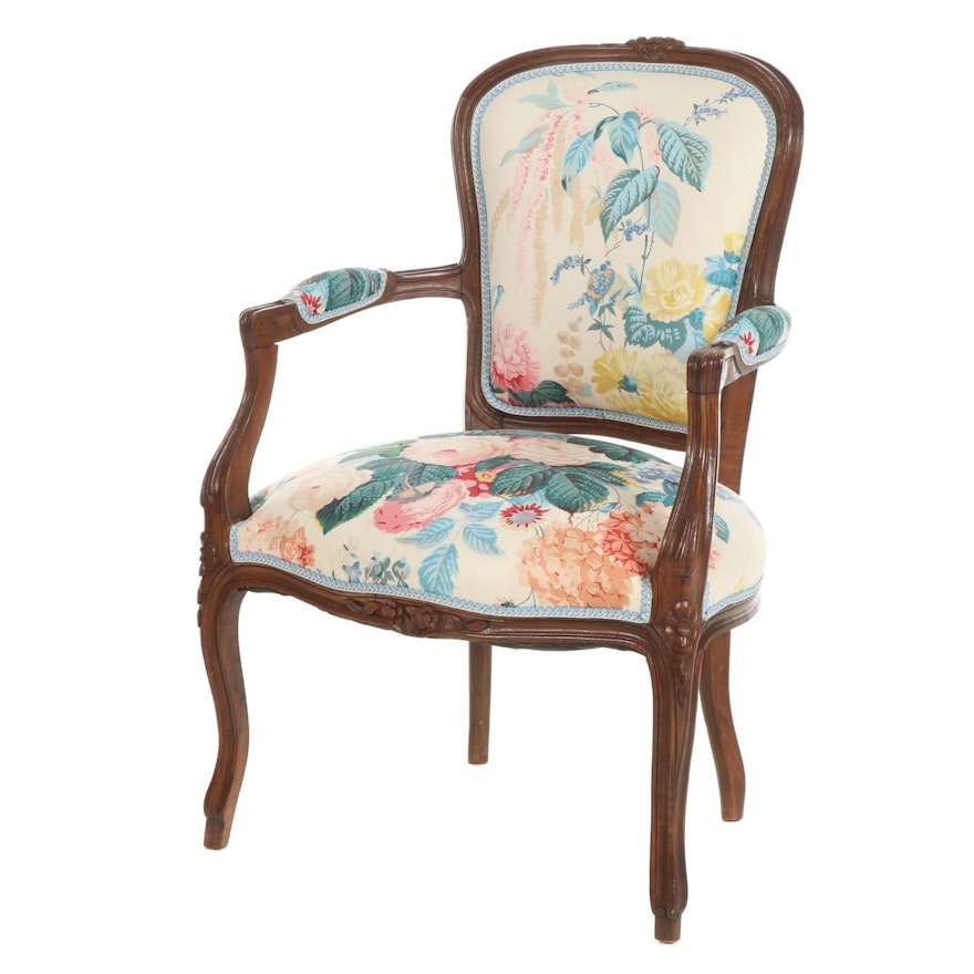 French Provincial Style Walnut Fauteuil, 20th Century
