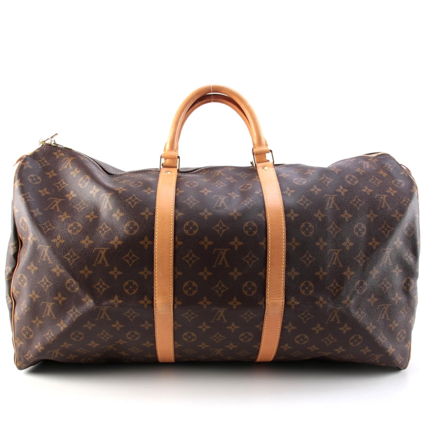 Louis Vuitton Keepall 60 Duffel Bag in Monogram Canvas and Vachetta Leather Trim