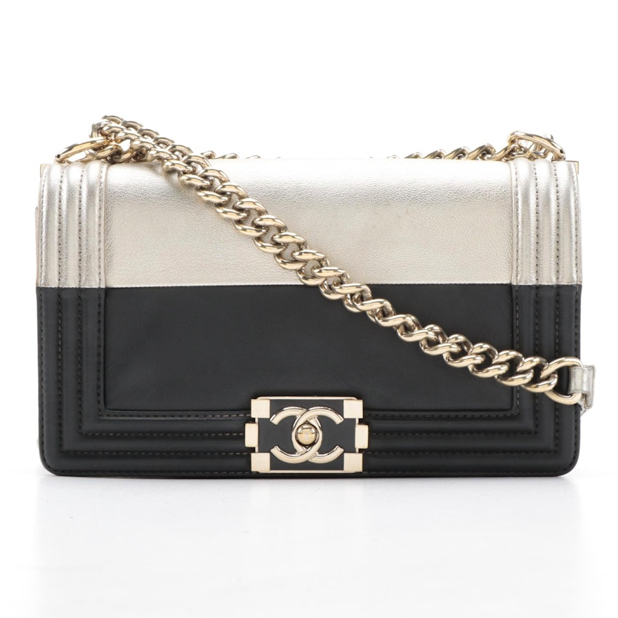 Chanel Boy Bag in Gold Metallic and Black Leather