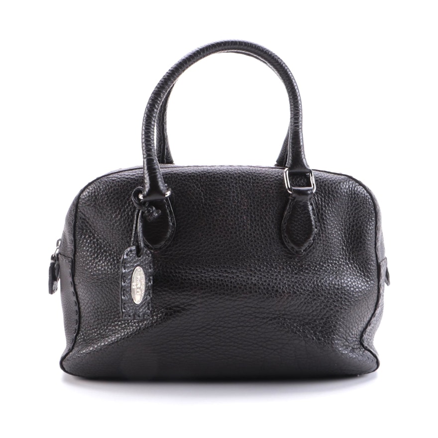 Fendi Selleria Medium Zip Boston Bag in Dark Brown Grained Leather