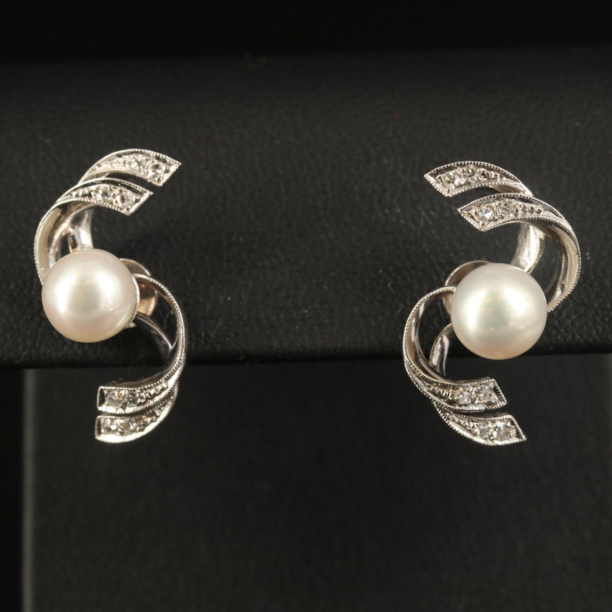 14K Pearl and Diamond Earrings