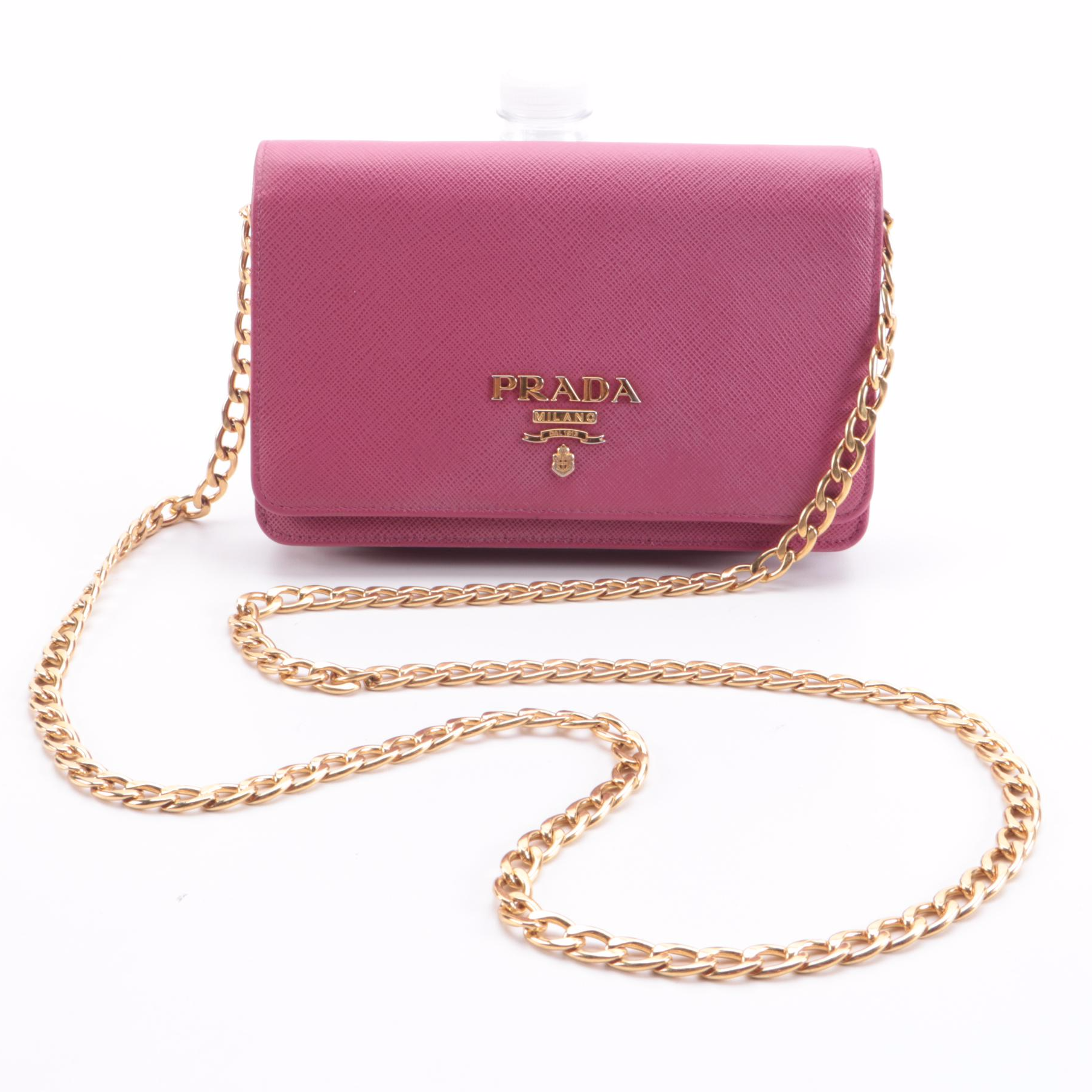 Prada Chain Wallet Crossbody in Pink Saffiano Leather