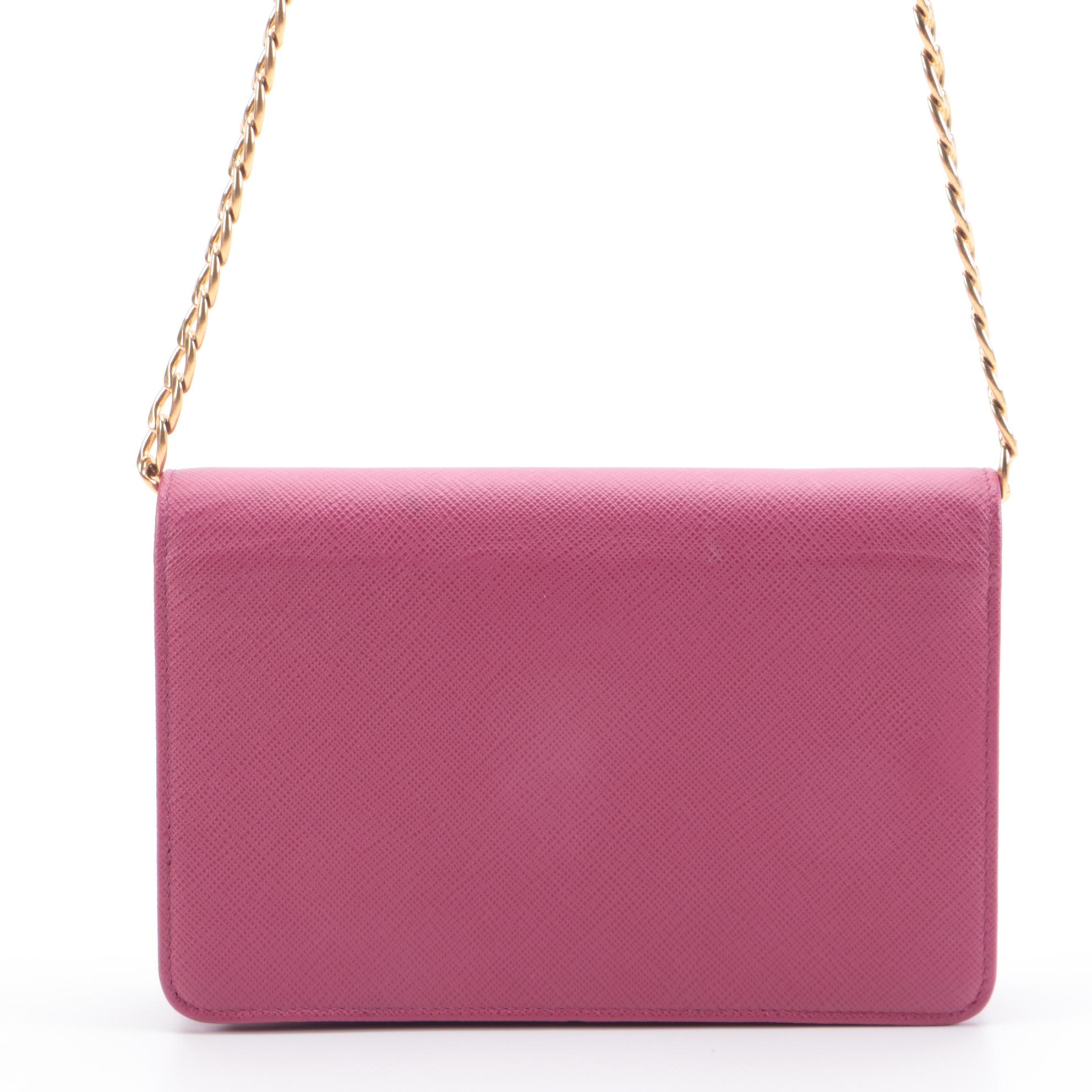 Prada Chain Wallet Crossbody in Pink Saffiano Leather