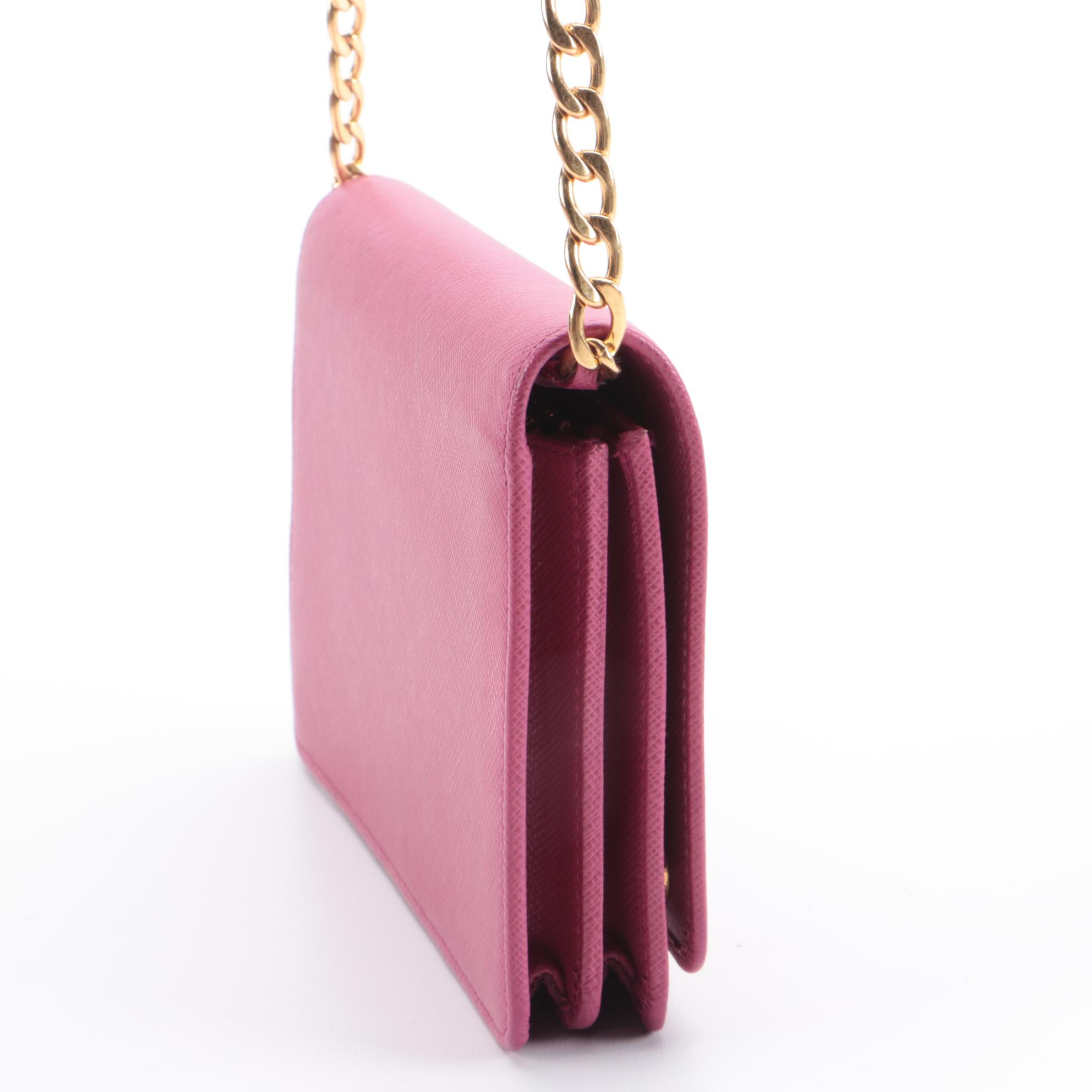 Prada Chain Wallet Crossbody in Pink Saffiano Leather
