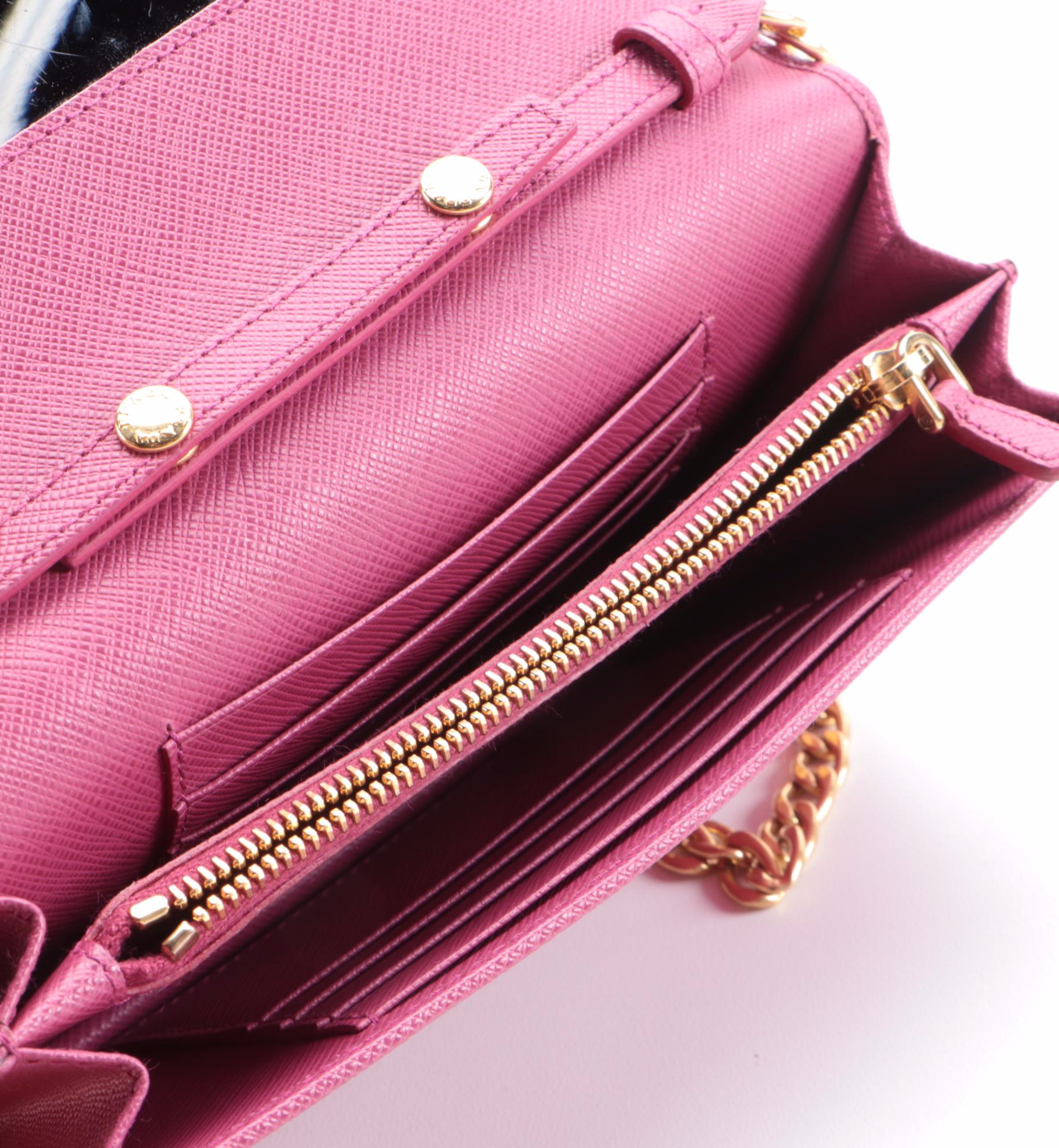Prada Chain Wallet Crossbody in Pink Saffiano Leather