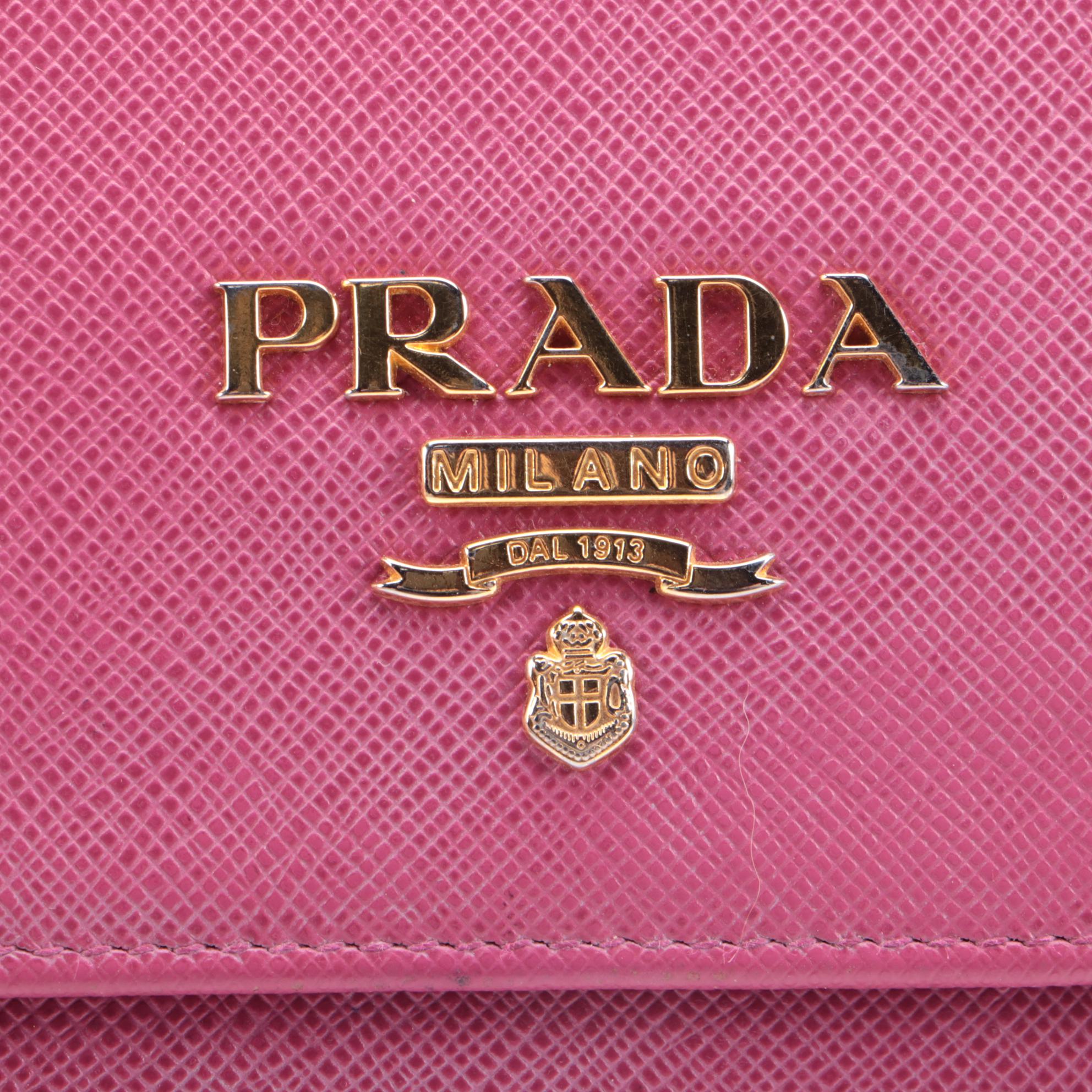 Prada Chain Wallet Crossbody in Pink Saffiano Leather