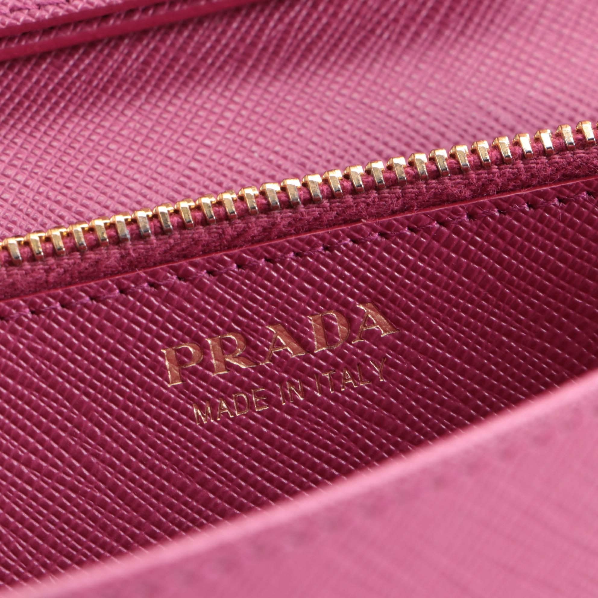 Prada Chain Wallet Crossbody in Pink Saffiano Leather