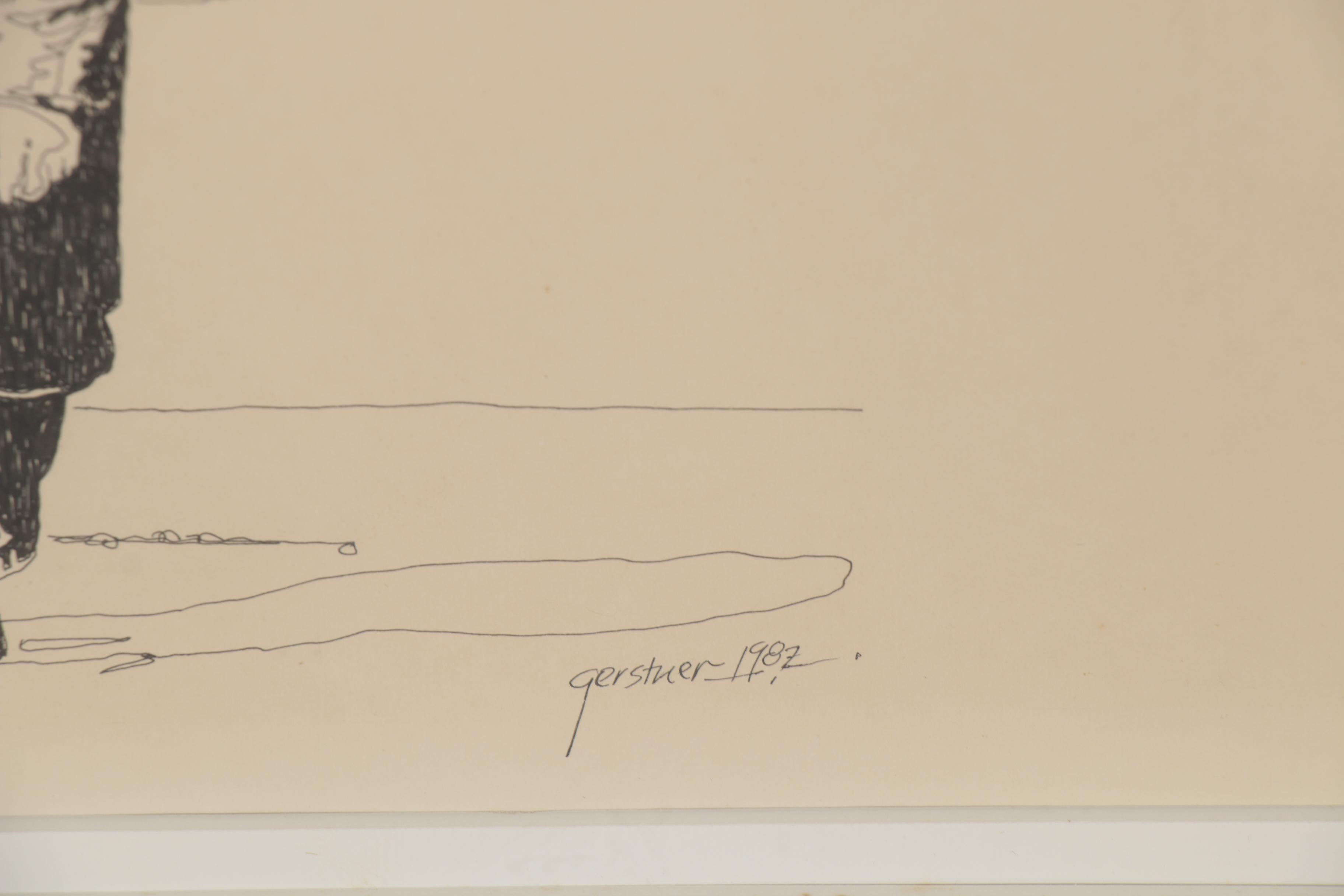 Richard Gerstner Figural Ink Illustration of a Market, 1982