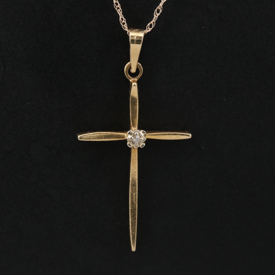 14K Diamond Cross Pendant Necklace