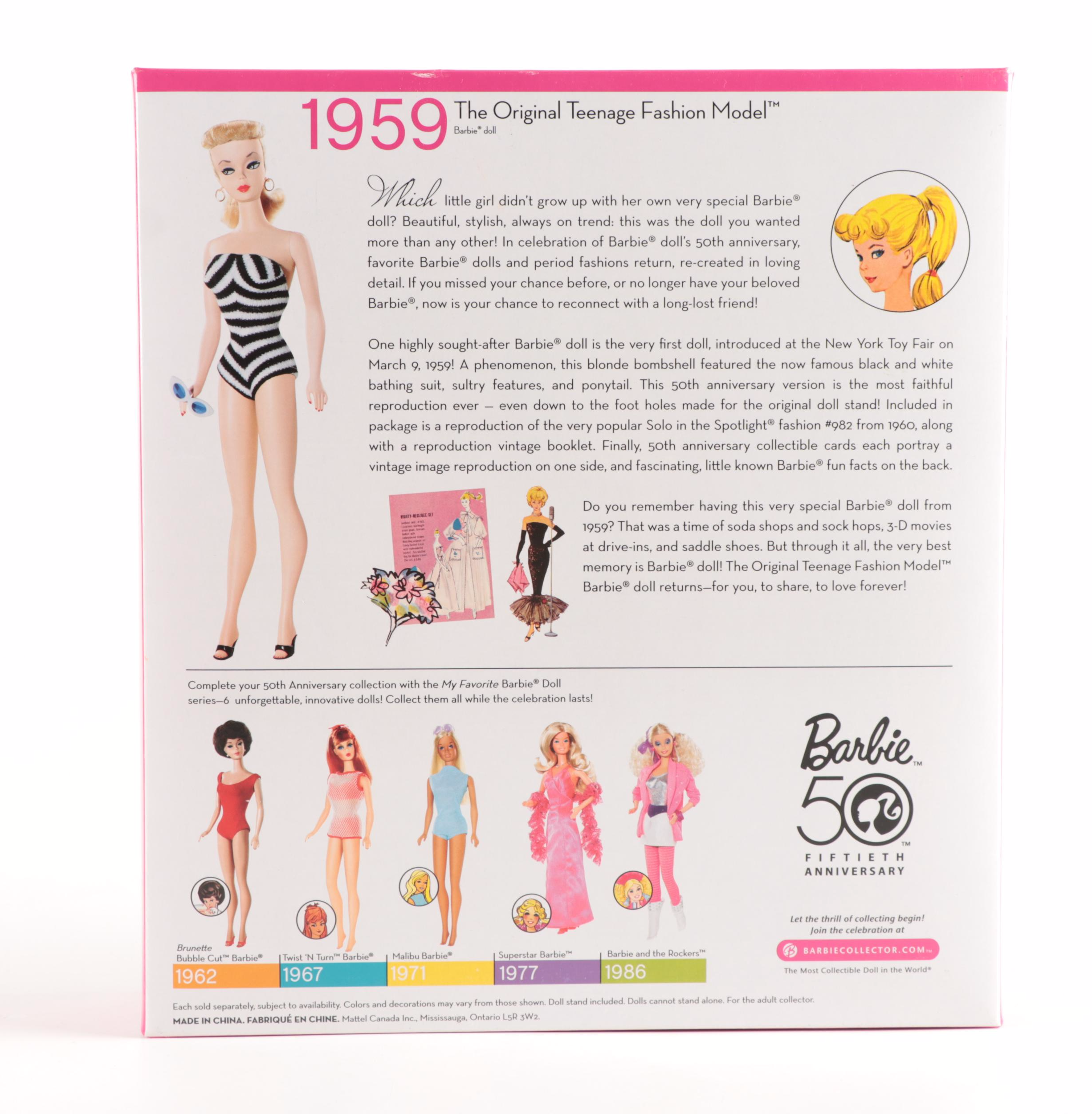 Mattel 50th Anniversary "Original Teenage Fashion Model" Barbie Doll