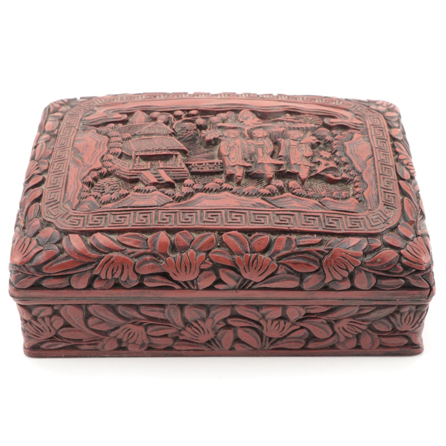 Chinese Cinnabar Style Carved Lacquerware Box