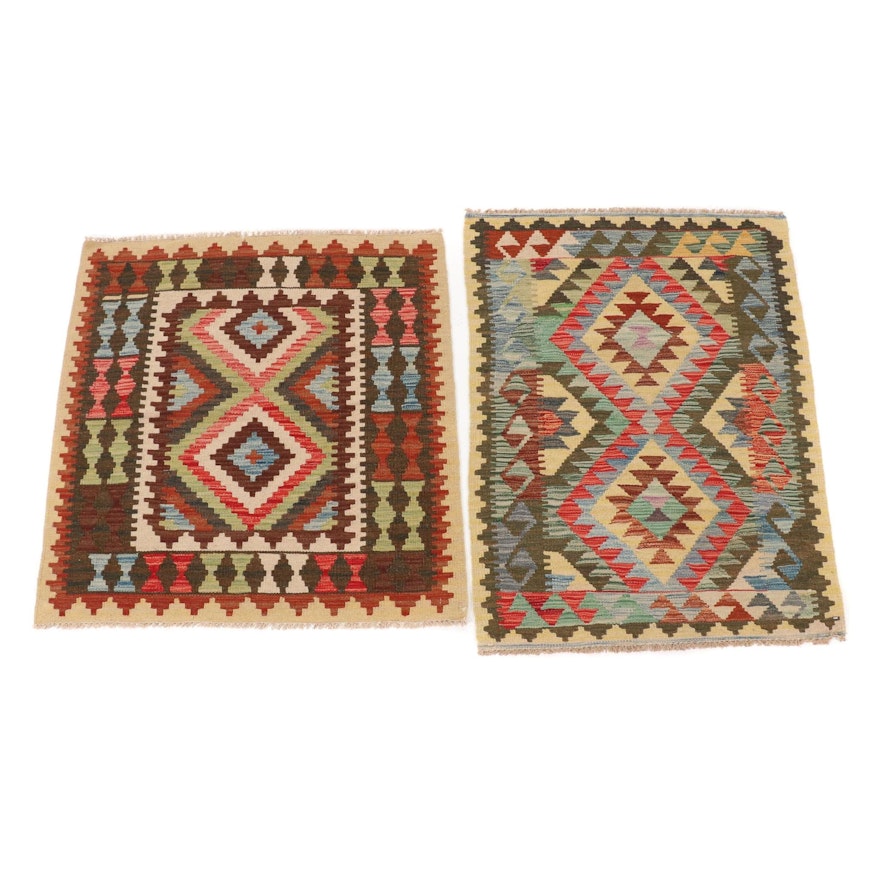 3'3 x 3'5 and 2'8 x 3'10 Handwoven Afghan Kilim Rugs