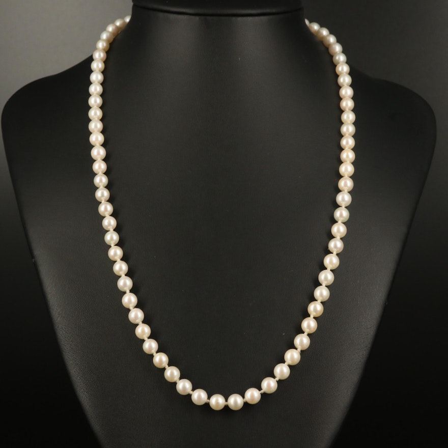 Individually Knotted Pearl Strand Necklace with 14K Fluted Clasp