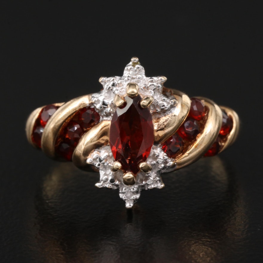 10K Garnet and Diamond Ring