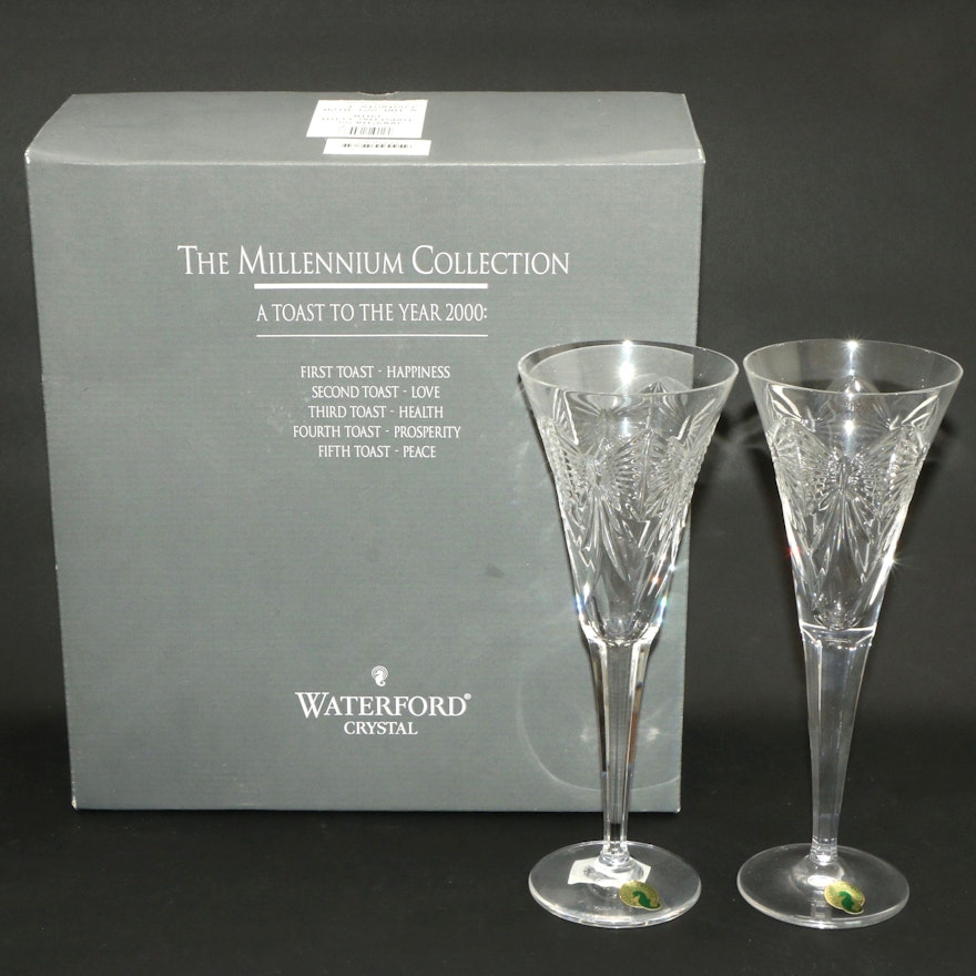 Waterford Crystal "Happiness" Millennium Series Champagne Flutes