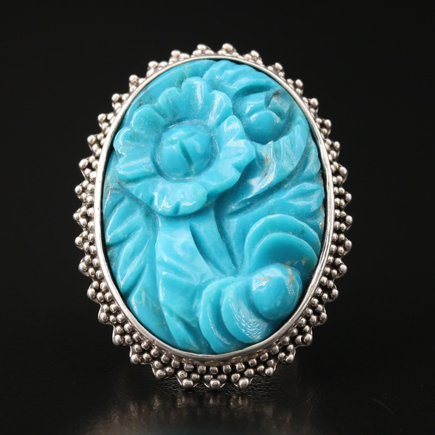 Amy Kahn Russell Sterling Carved Turquoise Flower Ring