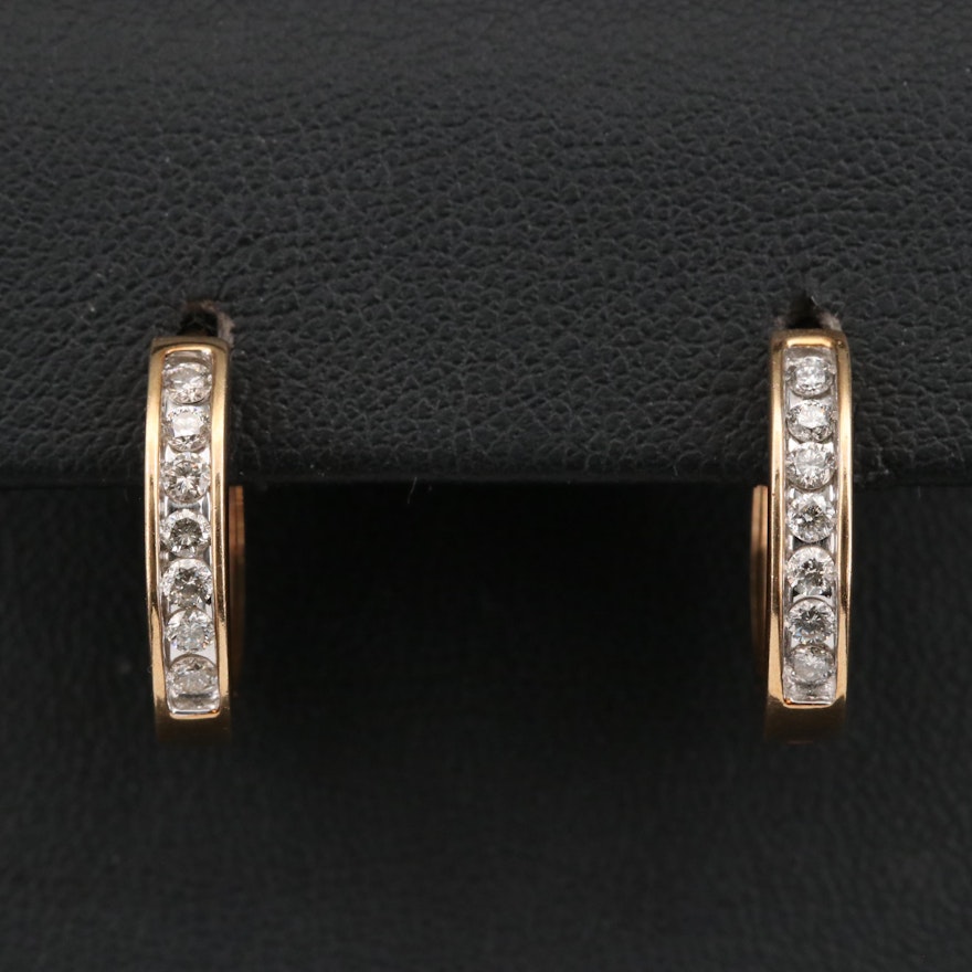 10K Diamond Huggie Hoop Earrings