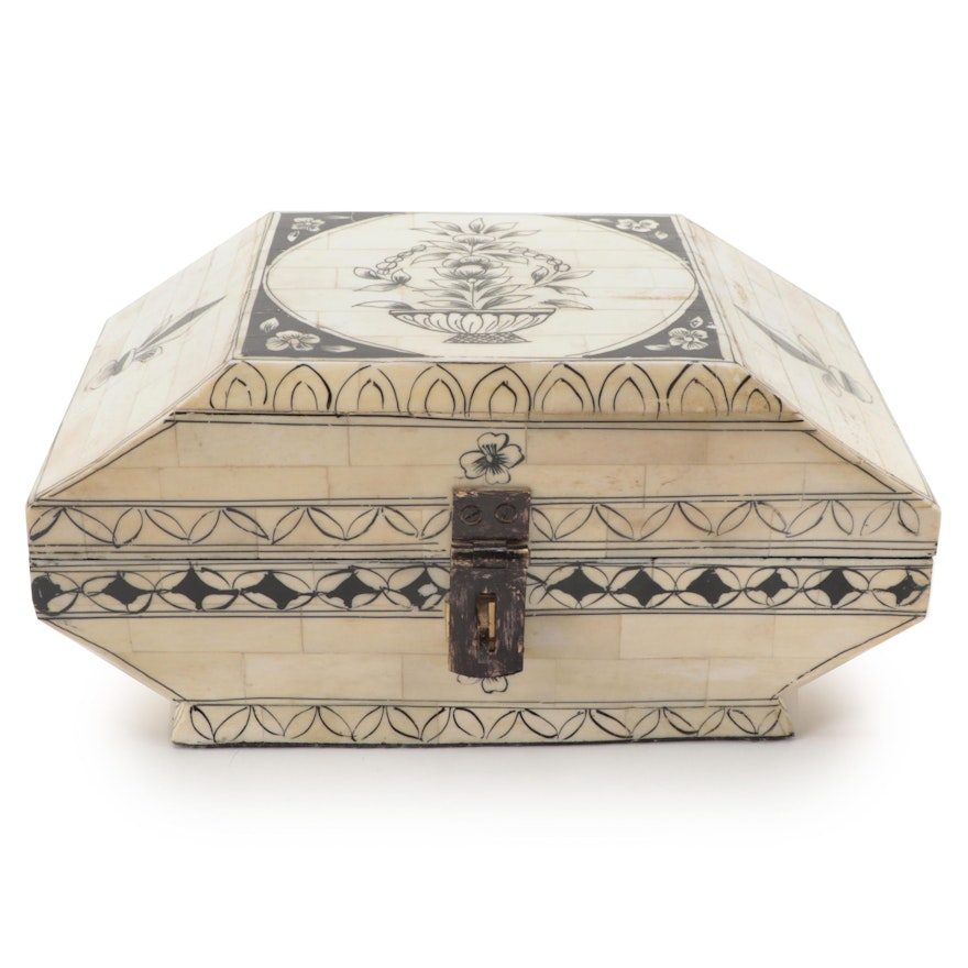 Indian Hand-Painted Tessellated Bone Casket