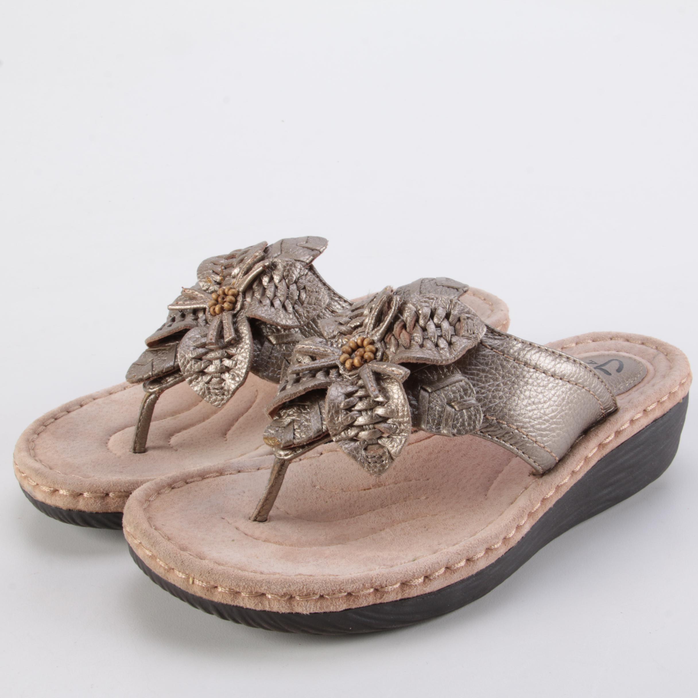 Clarks Metallic Leather Sandals and Beige Leather Sandals