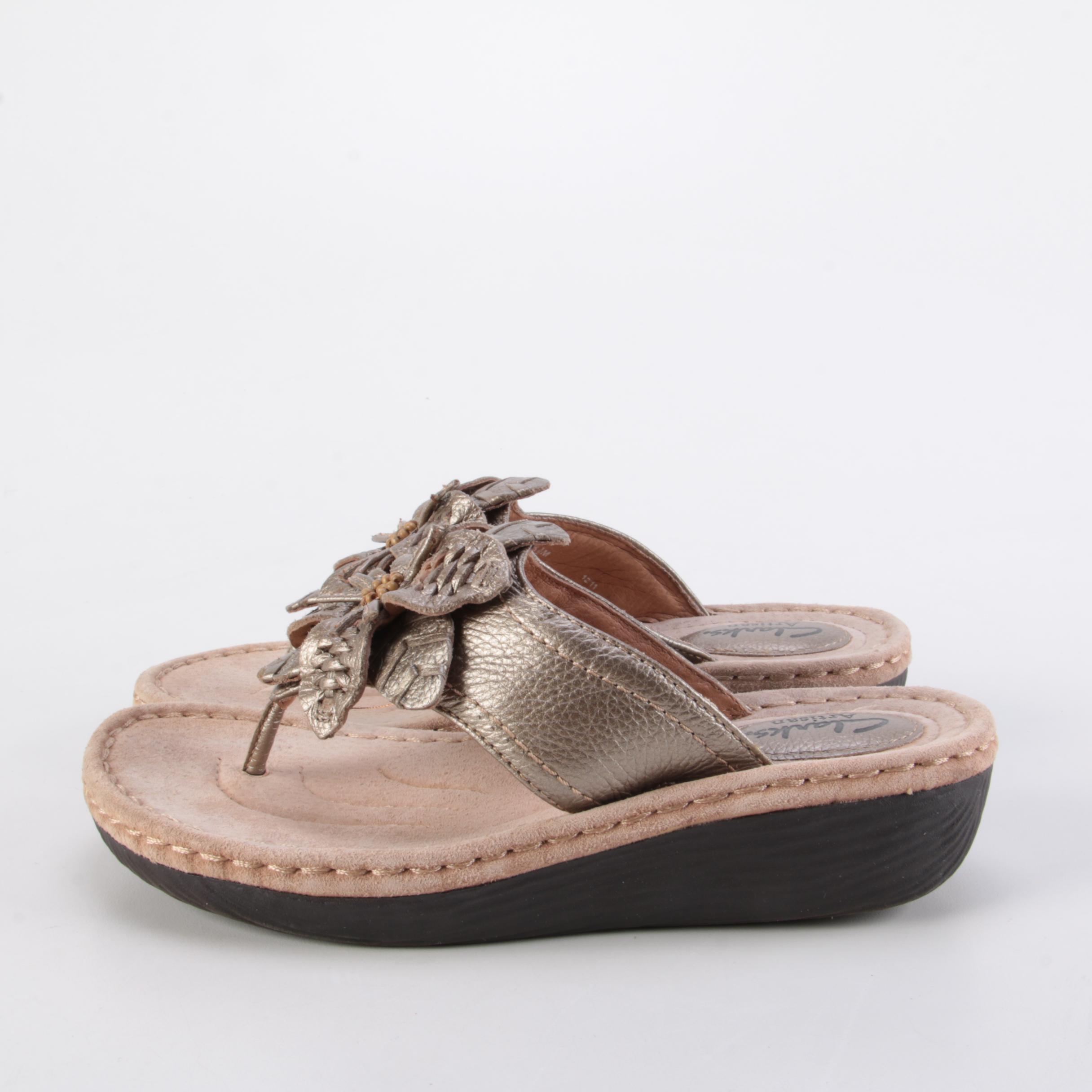 Clarks Metallic Leather Sandals and Beige Leather Sandals