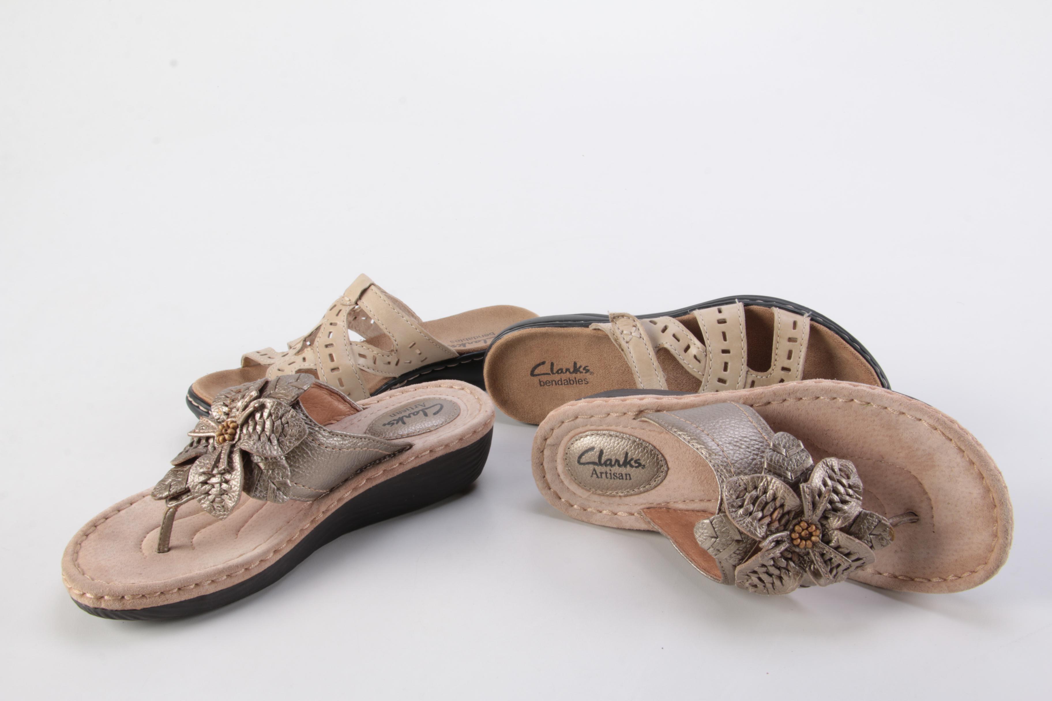 Clarks Metallic Leather Sandals and Beige Leather Sandals