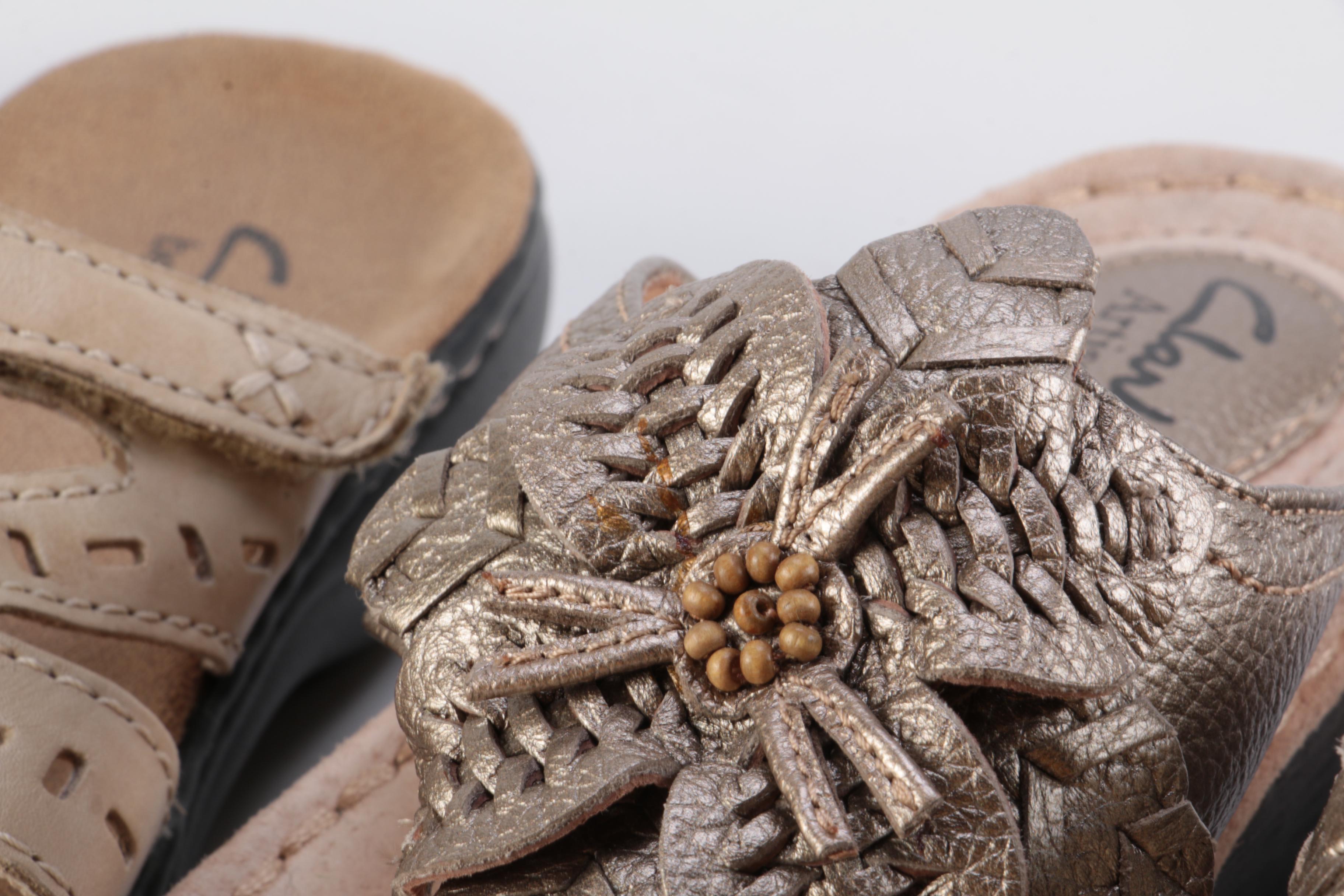 Clarks Metallic Leather Sandals and Beige Leather Sandals