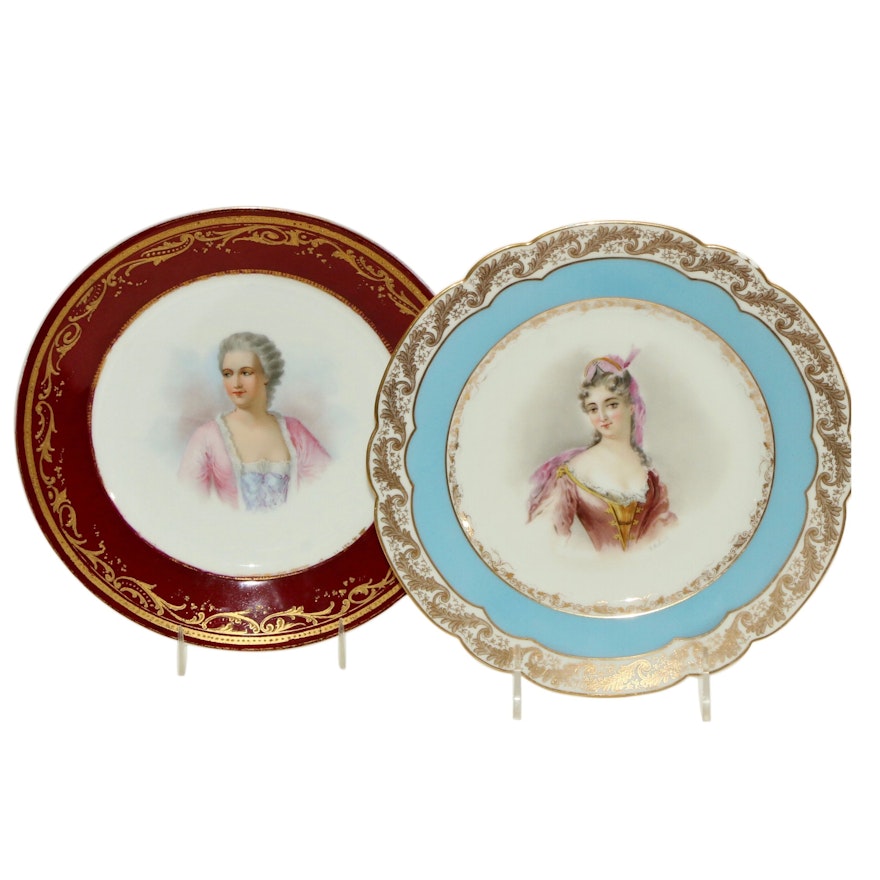 Sèvres Château des Tuileries Porcelain Hand-Painted Portrait Plates, Antique