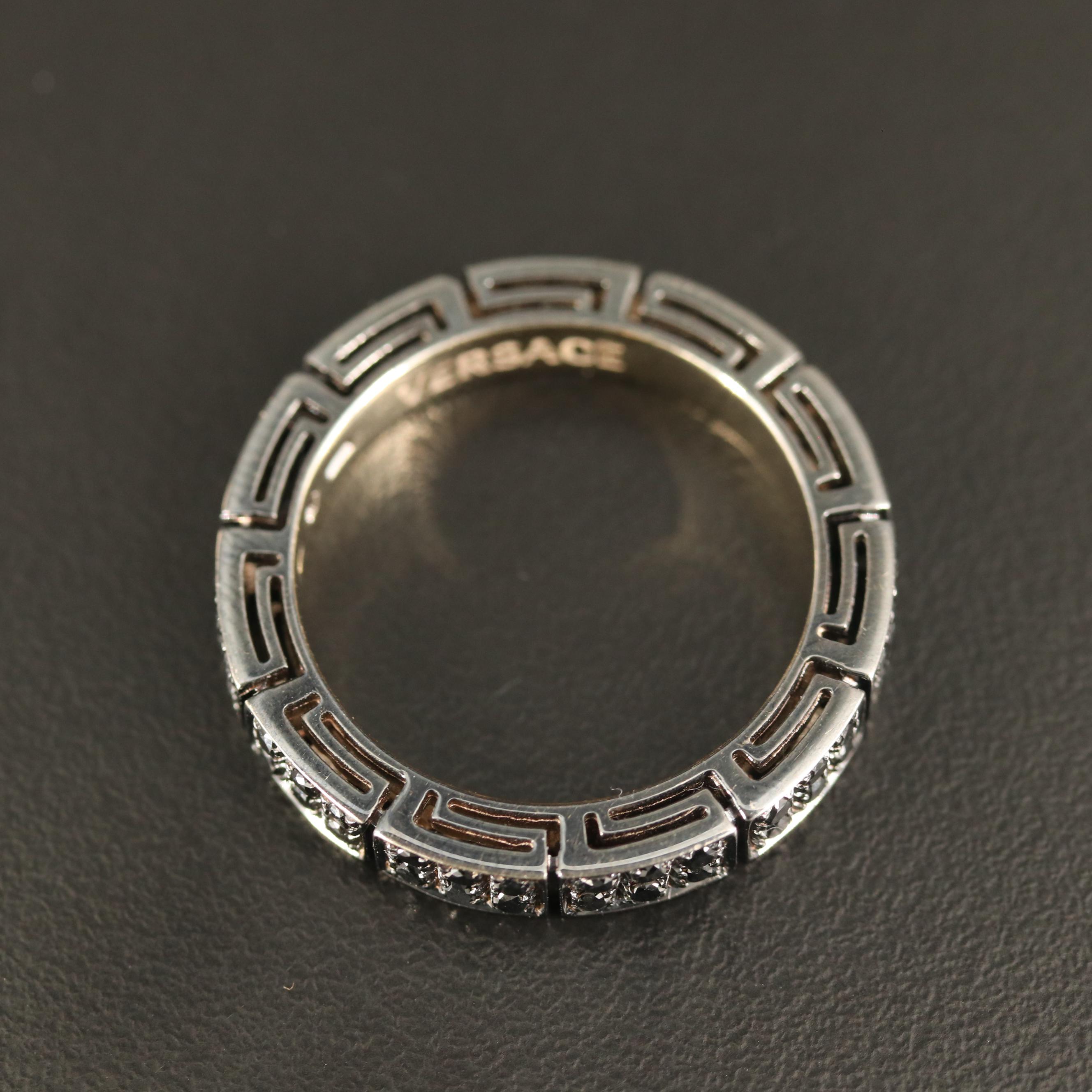 Versace 18K Diamond Eternity Band with Greek Key Gallery