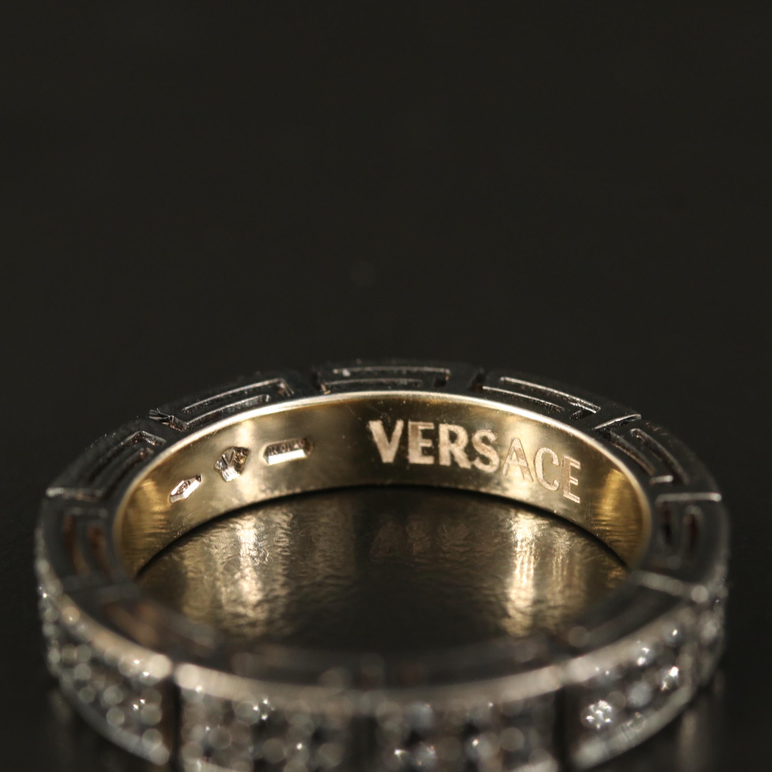 Versace 18K Diamond Eternity Band with Greek Key Gallery