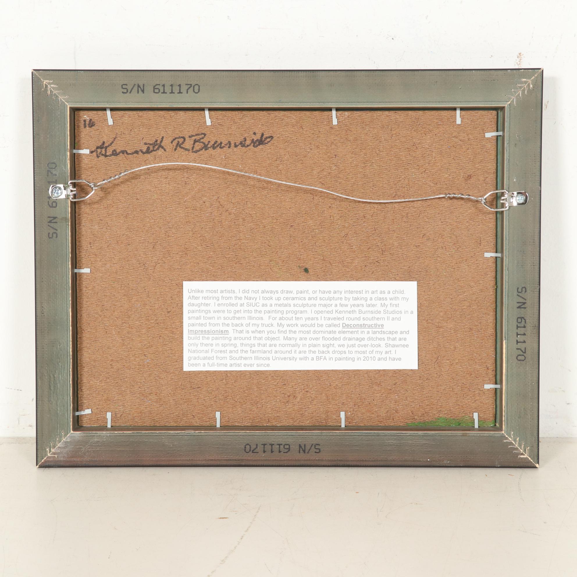 Kenneth R. Burnside Oil Painting of Rural Stream with Wildflowers, 21st Century