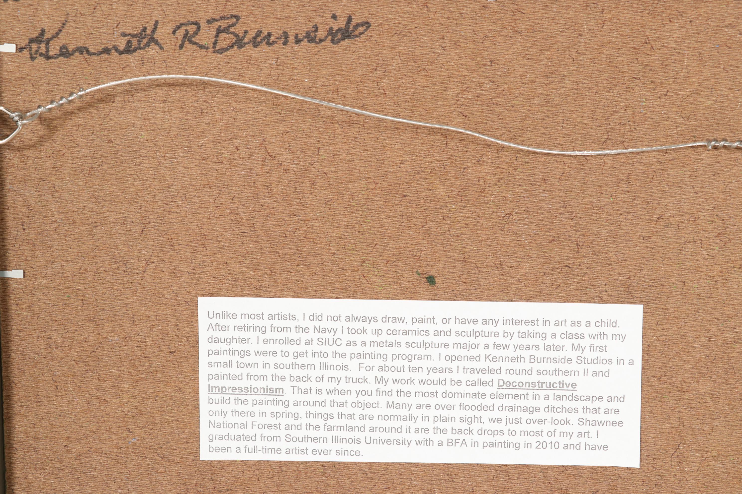 Kenneth R. Burnside Oil Painting of Rural Stream with Wildflowers, 21st Century