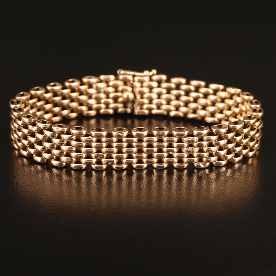 14K Panther Link Bracelet Featuring Patterned Links