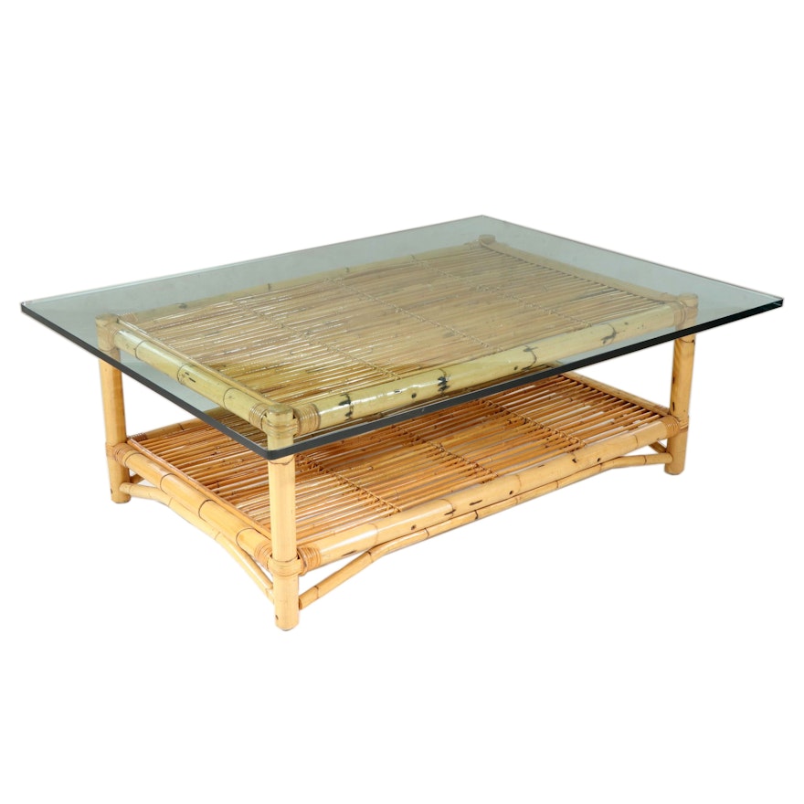 Bamboo Coffee Table with Tempered Glass Top, Late 20th Century