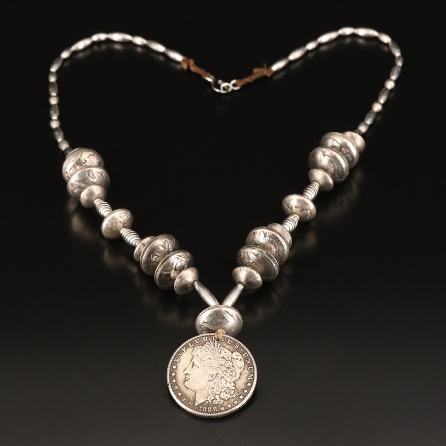 Reproduction 1888-S Morgan Dollar, Buffalo Nickles and Silver Dimes Necklace