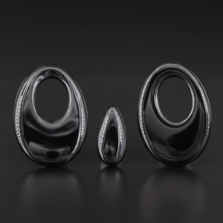 Loose Black Onyx Selection Featuring Pear Cabochon and Drop Shapes