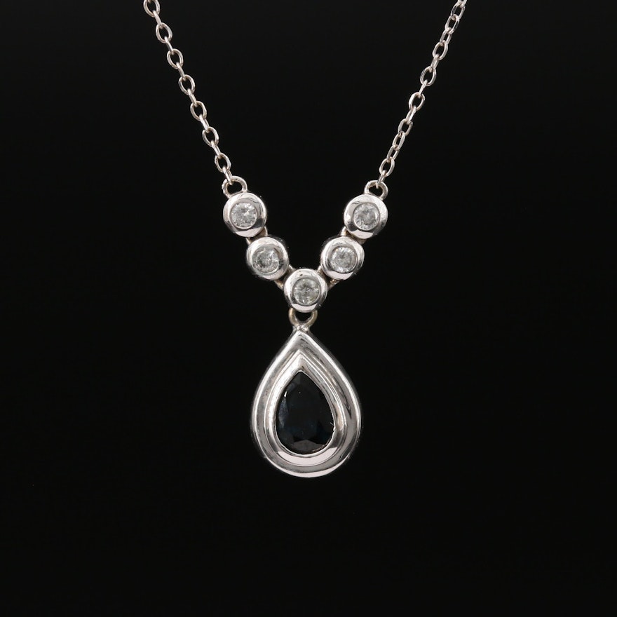 14K Bezel-Set Sapphire and Diamond Teardrop Necklace