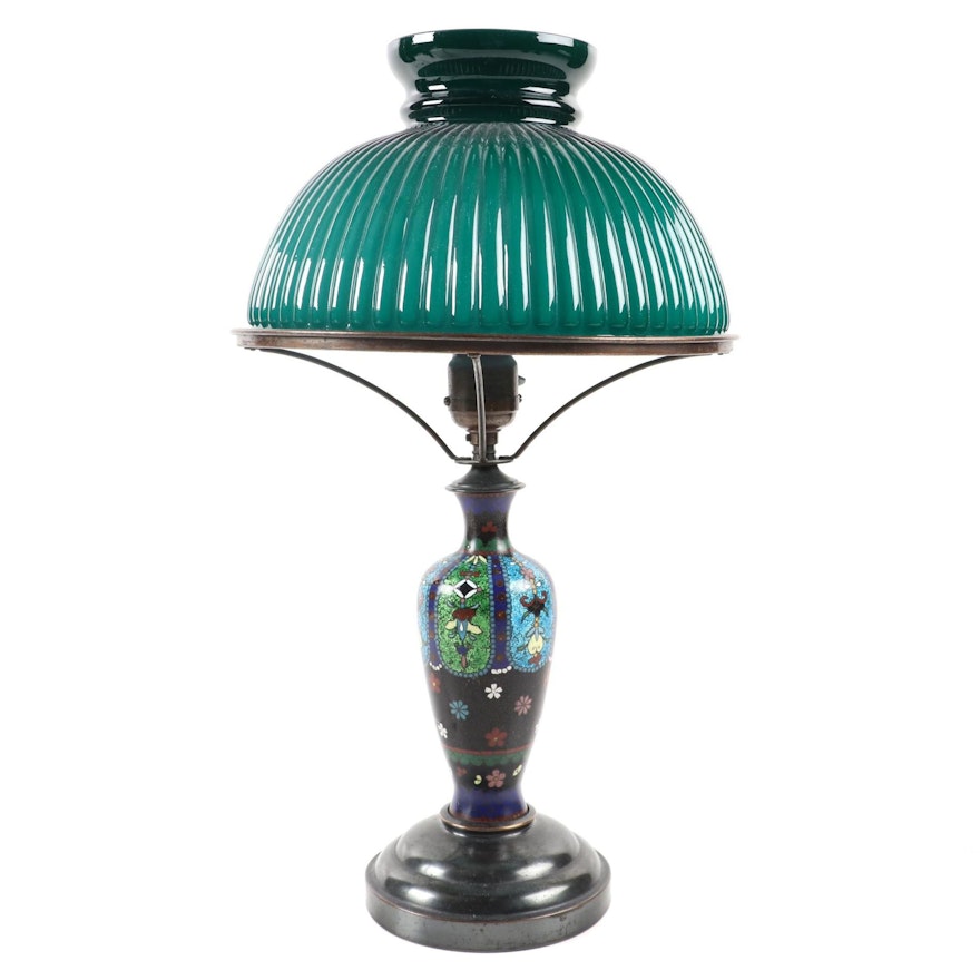 Japanese Cloisonné Style Oil Converted Electric Table Lamp