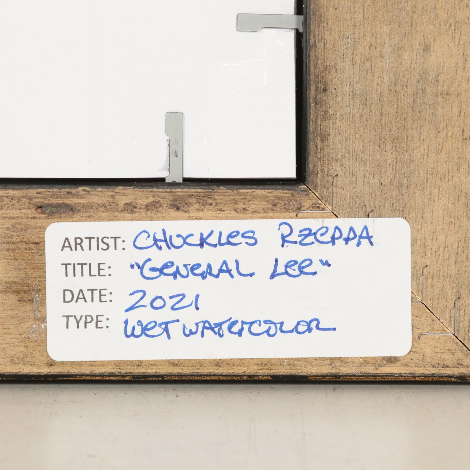 Chuckles Rzeppa Watercolor Painting Over Giclée "General Lee," 2021