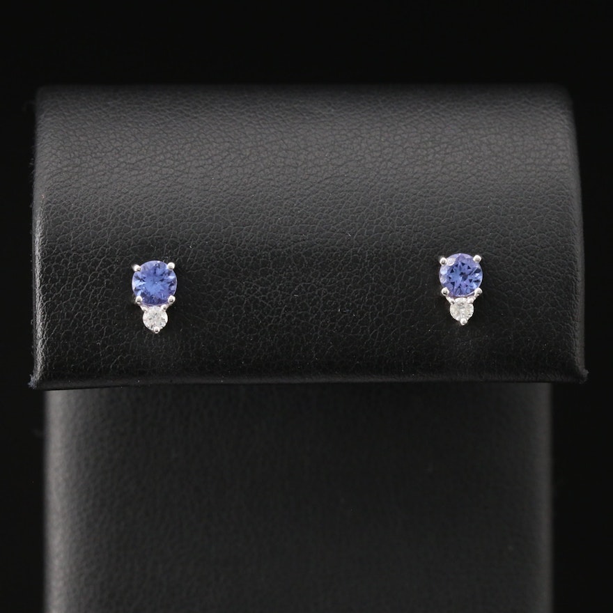 10K Tanzanite and Diamond Stud Earrings