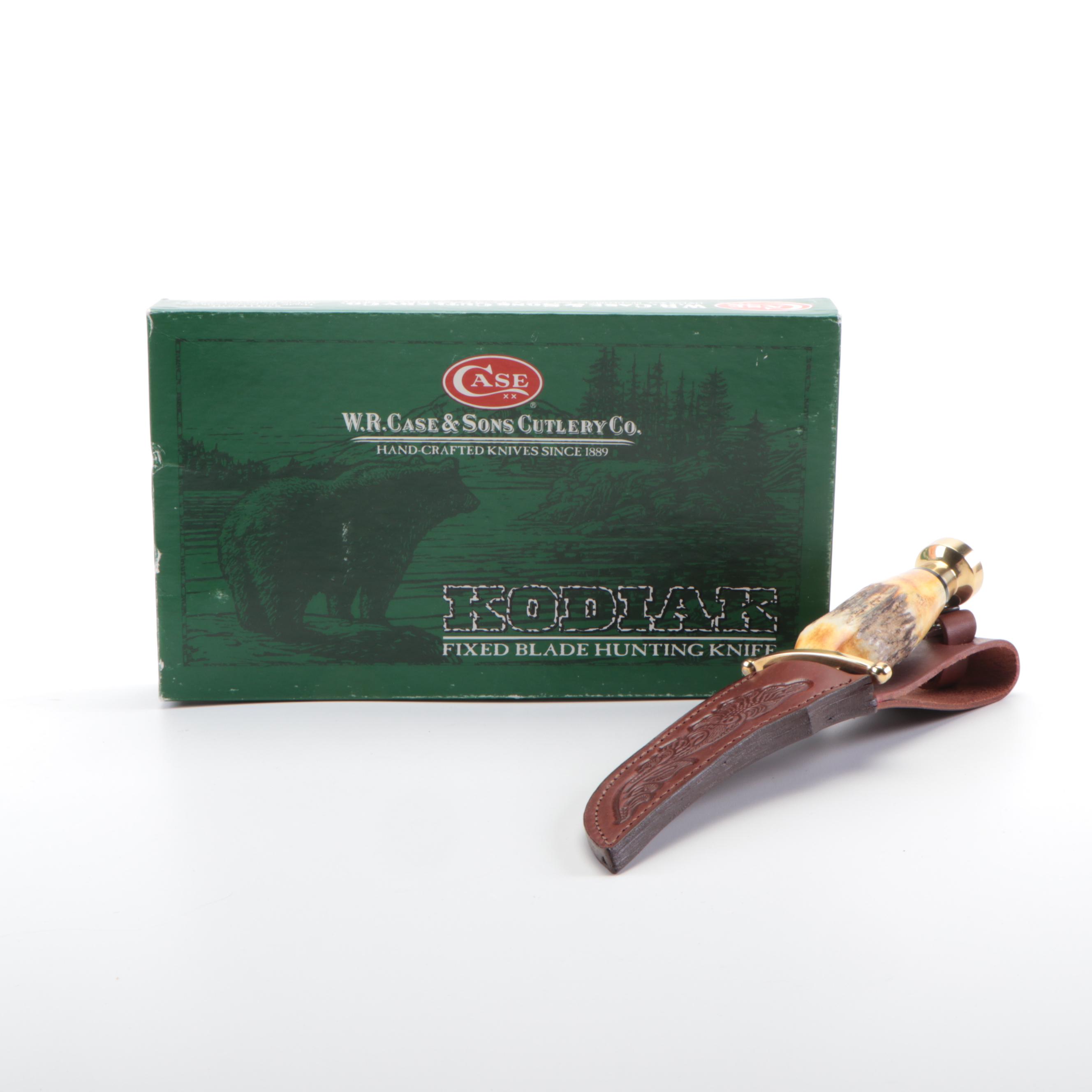 Case "Kodiak" Hunting Knife with Embossed Leather Scabbard