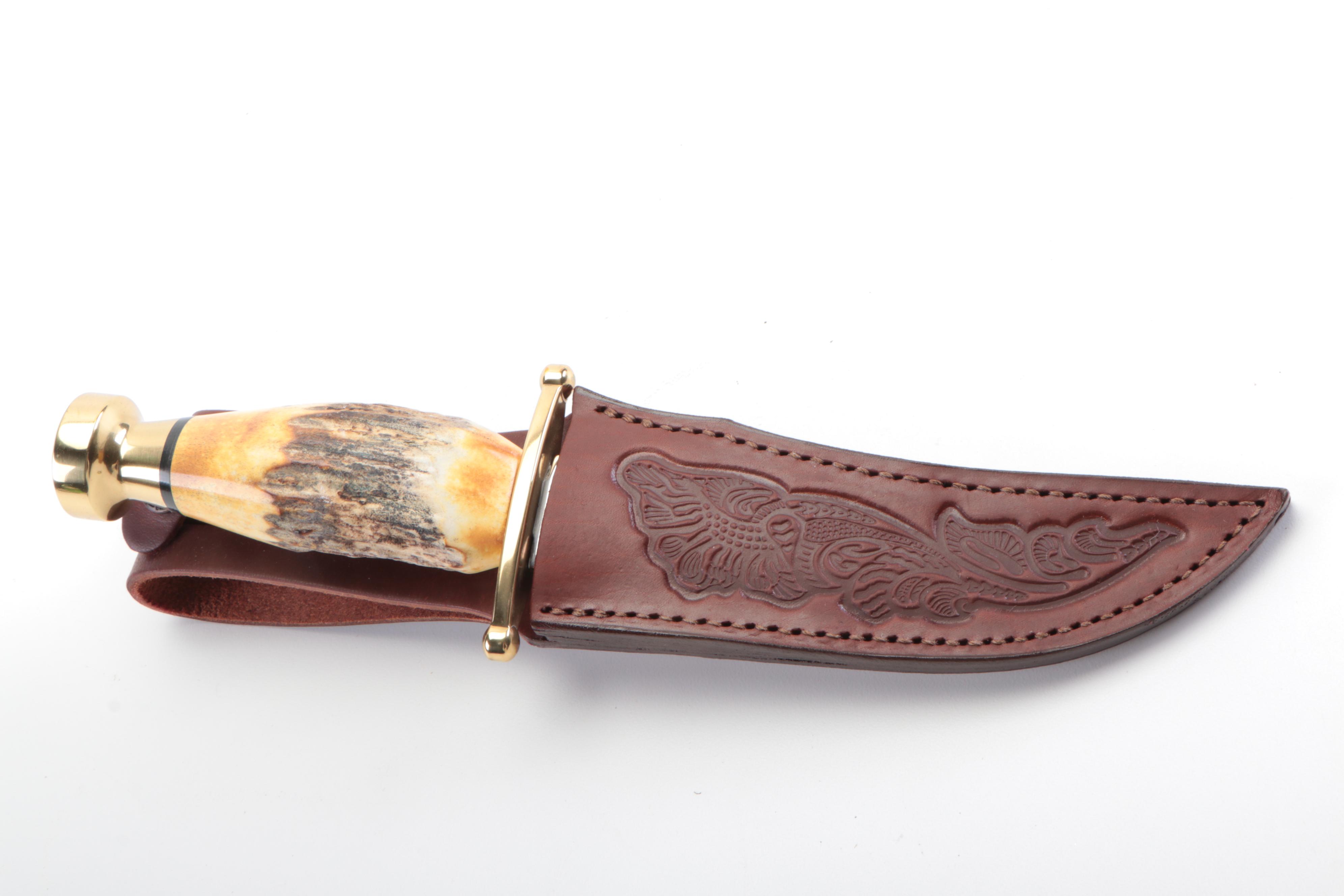 Case "Kodiak" Hunting Knife with Embossed Leather Scabbard