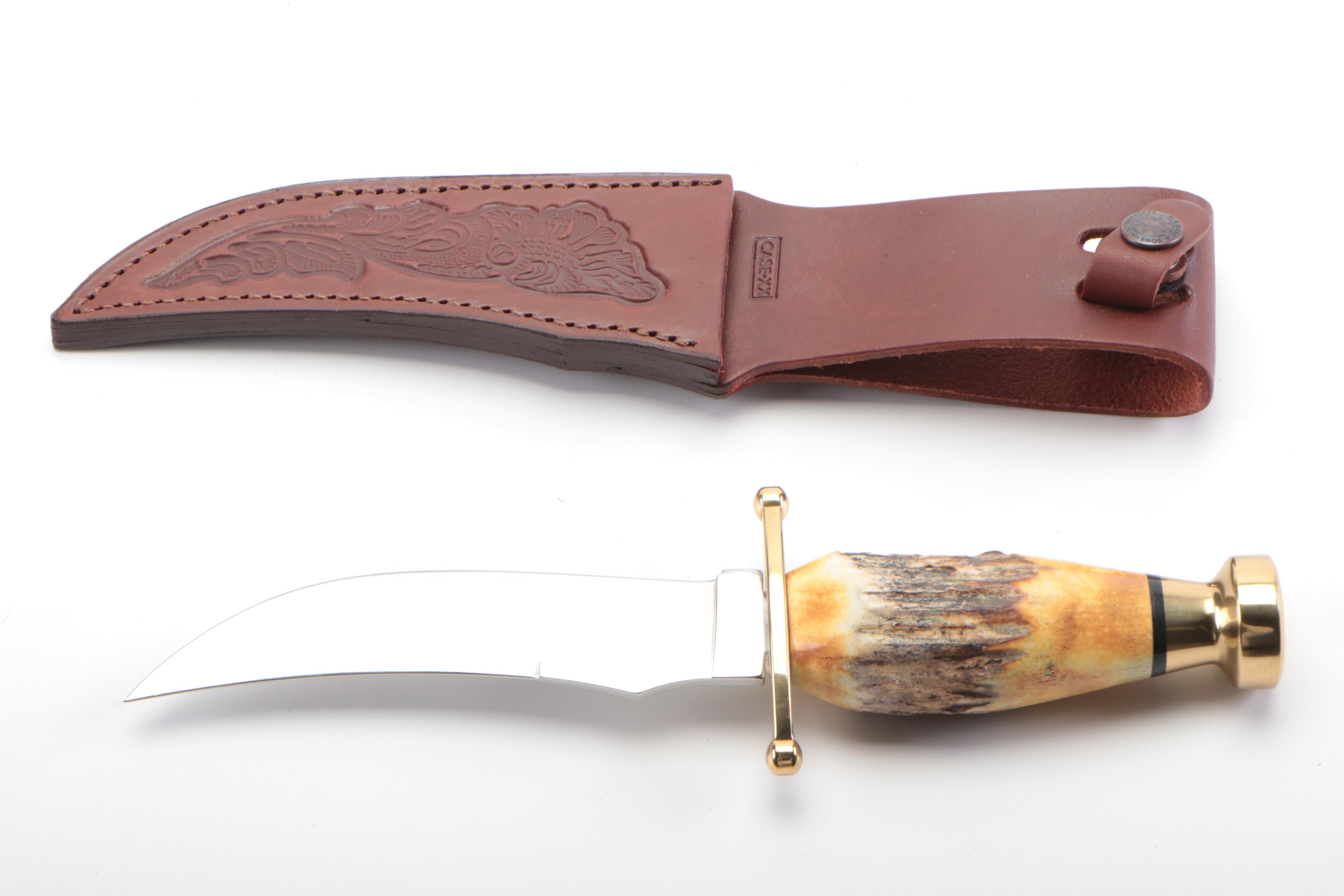 Case "Kodiak" Hunting Knife with Embossed Leather Scabbard