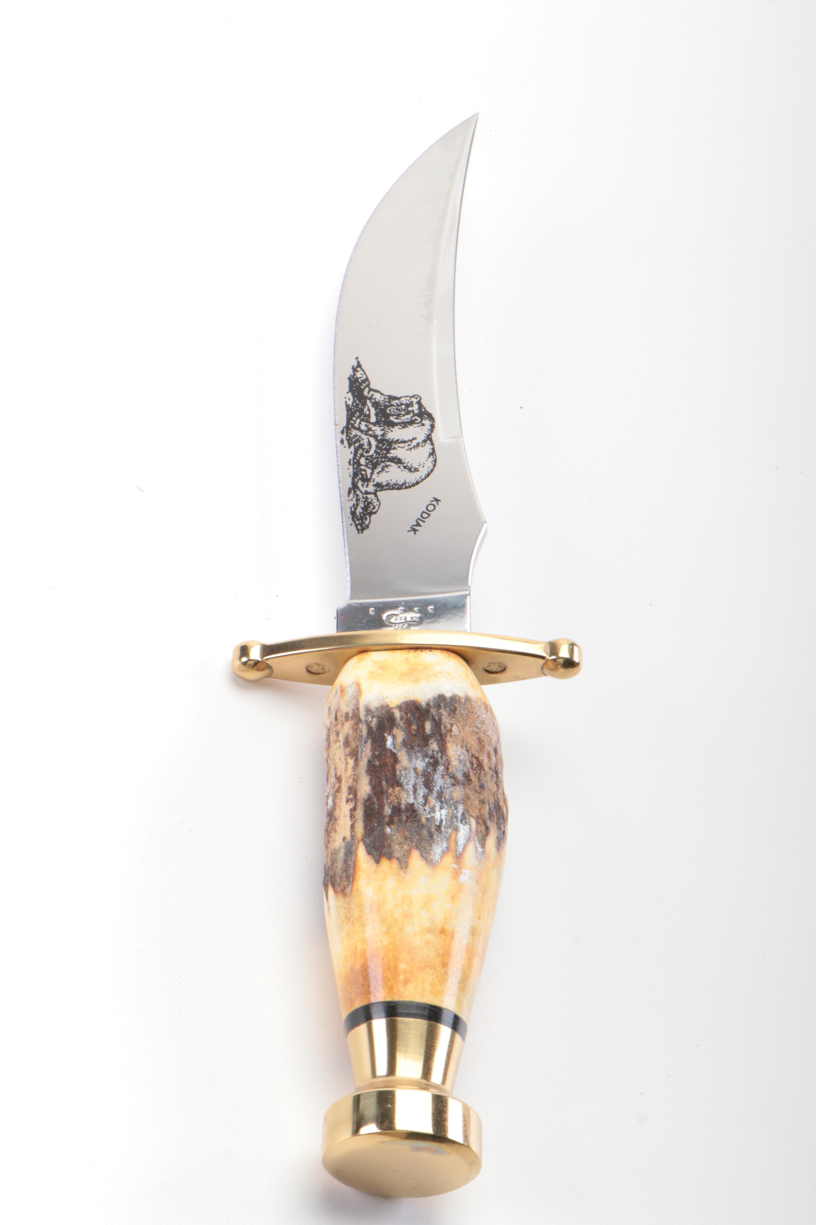Case "Kodiak" Hunting Knife with Embossed Leather Scabbard