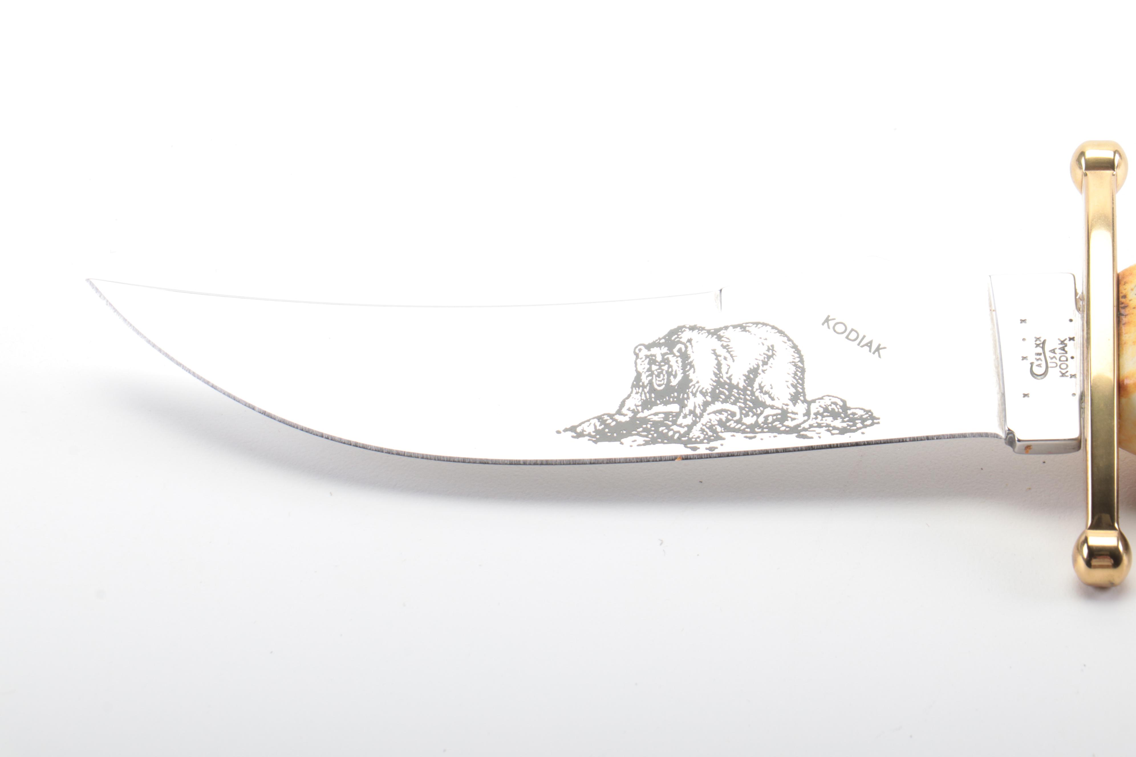 Case "Kodiak" Hunting Knife with Embossed Leather Scabbard