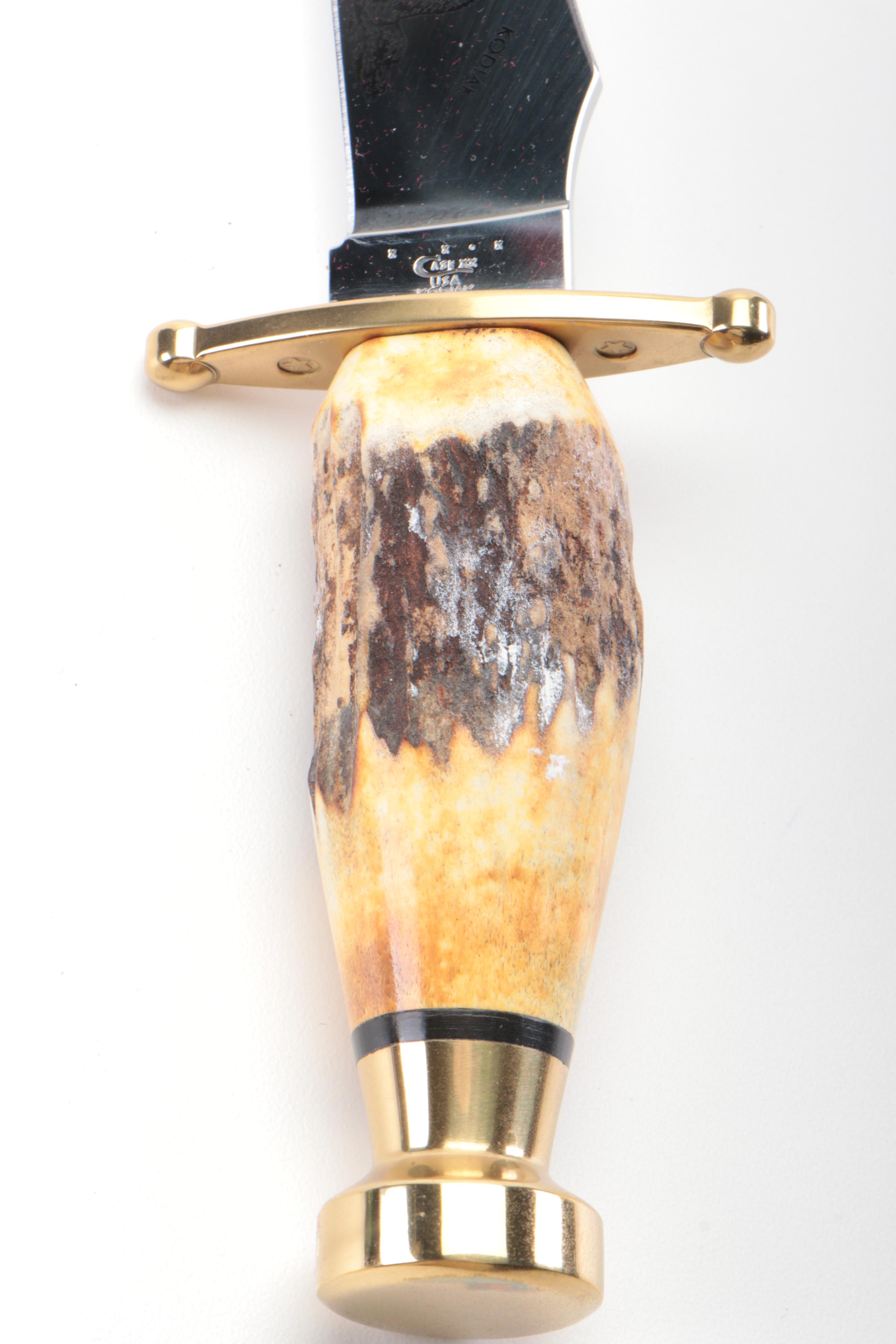 Case "Kodiak" Hunting Knife with Embossed Leather Scabbard