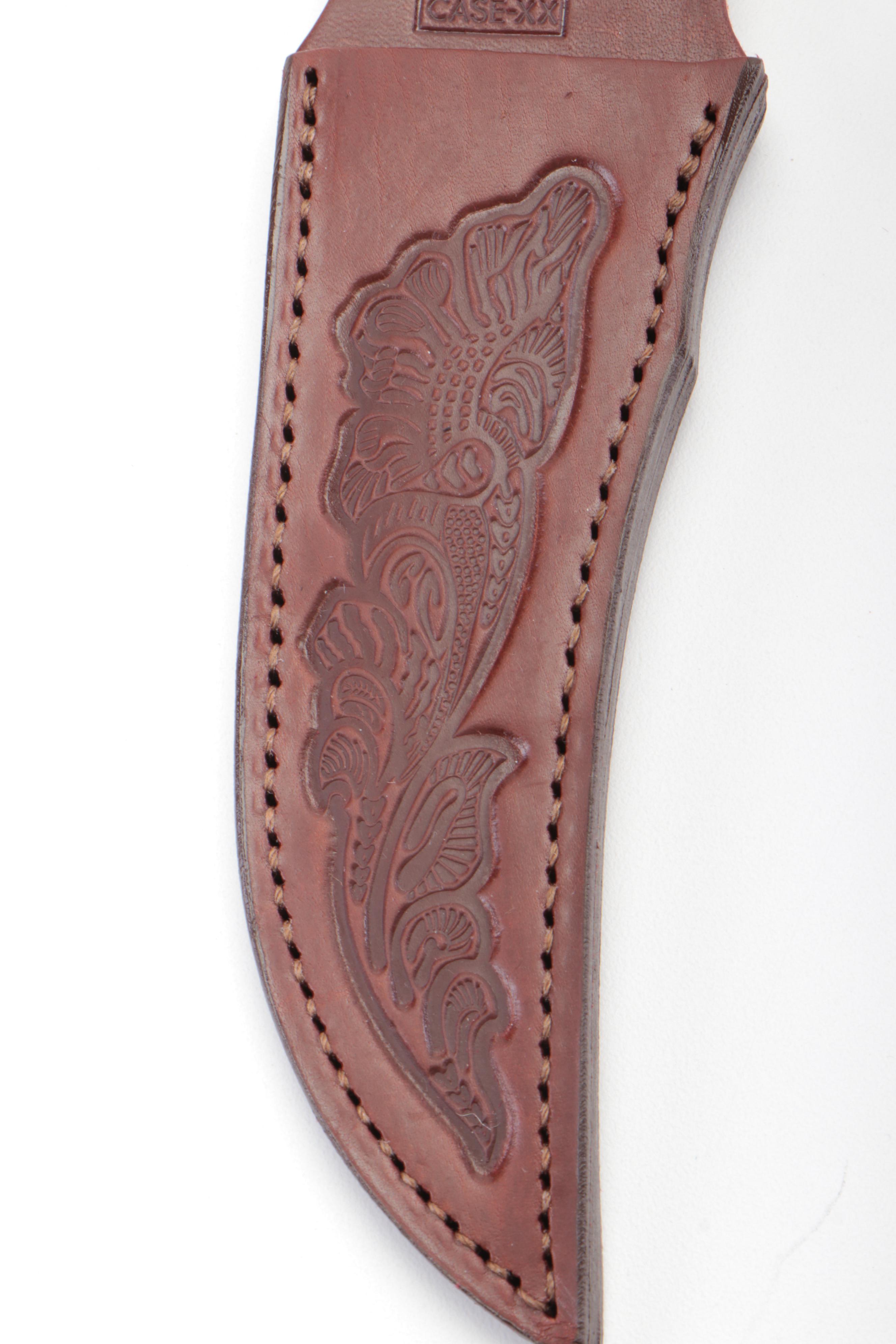 Case "Kodiak" Hunting Knife with Embossed Leather Scabbard