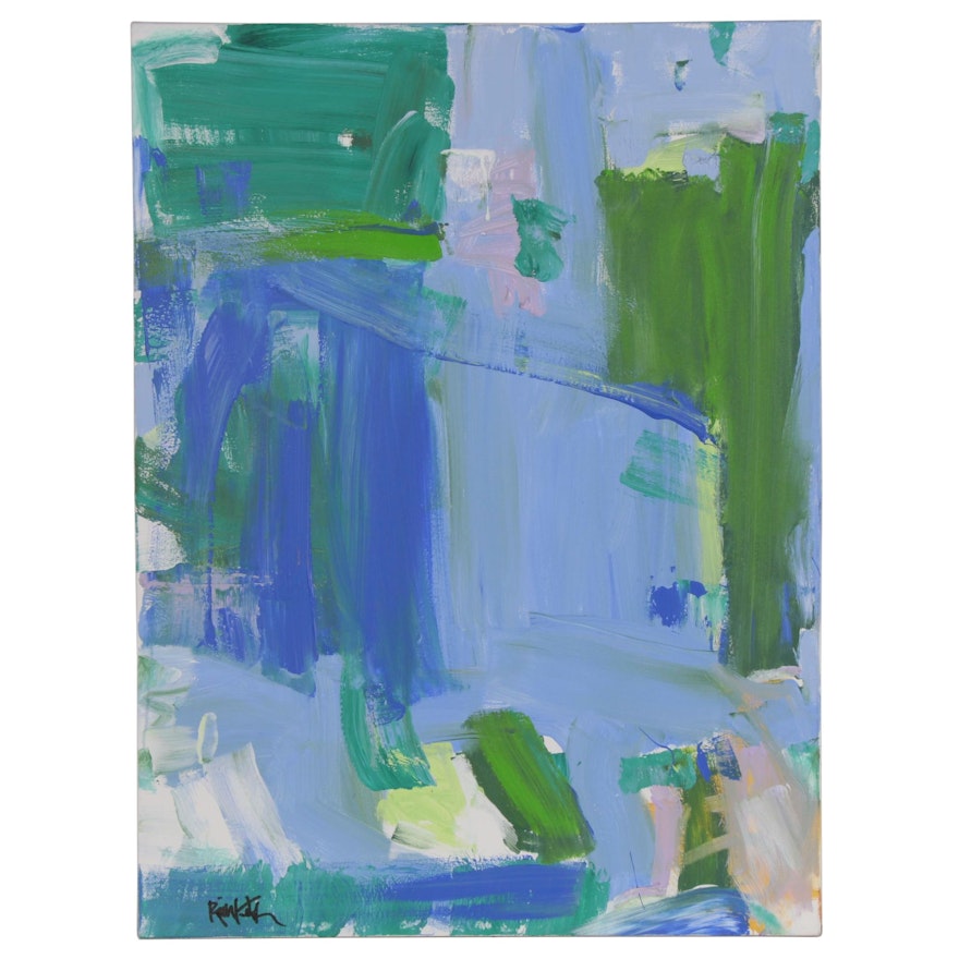 Robbie Kemper Abstract Acrylic Painting "Blue Green Color Blocks"
