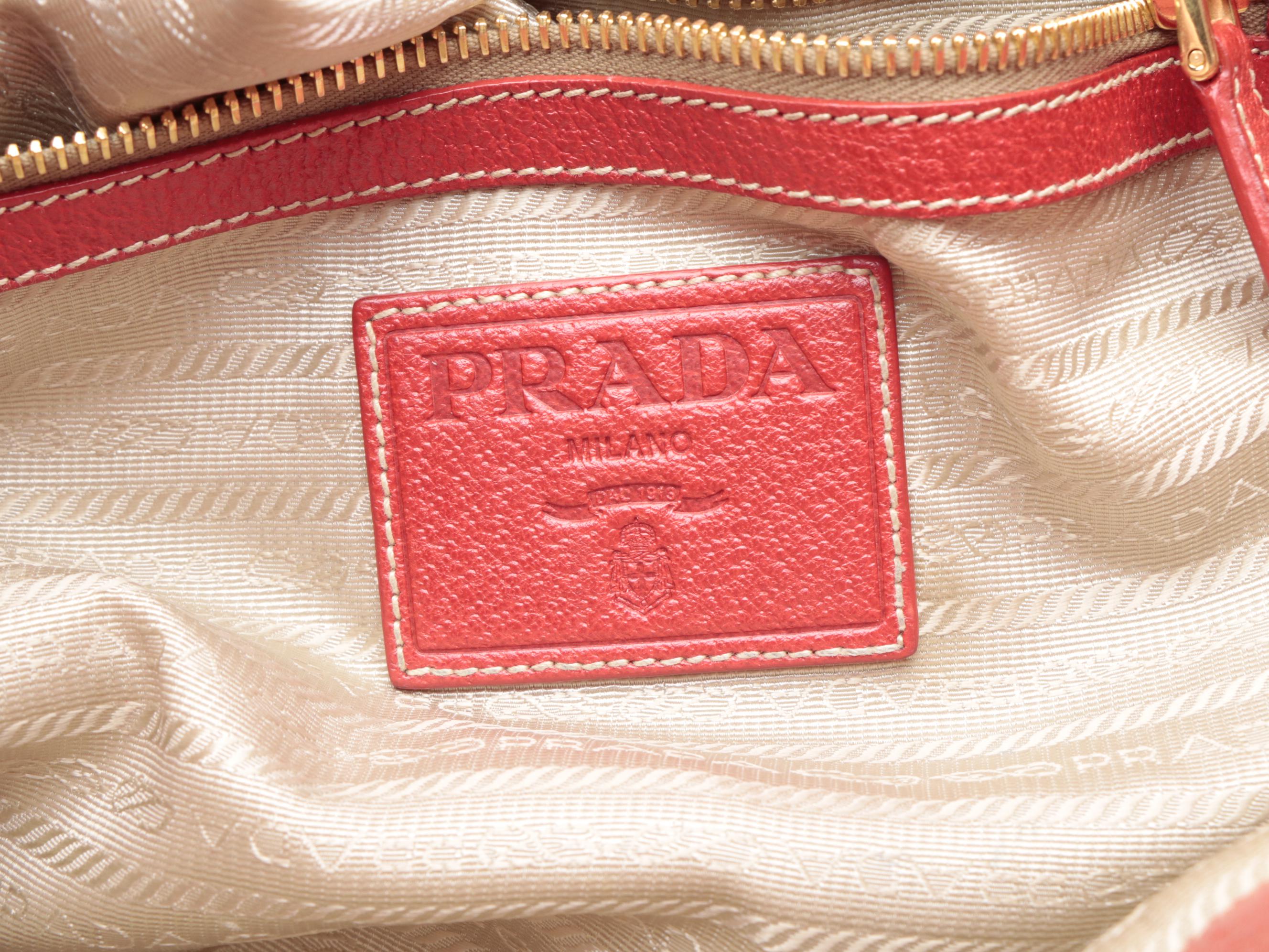 Prada Buckle Pleated Woven Raffia and Red Leather Two-Way Satchel