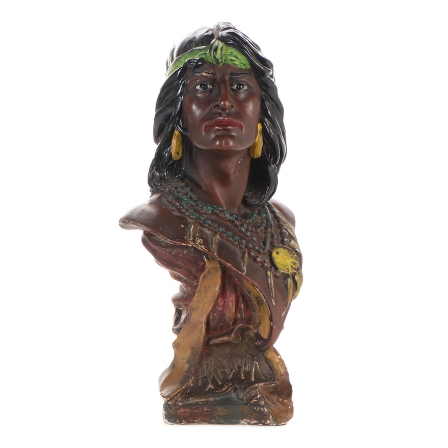 Painted Plaster "Hiawata" Cigar Store Bust, 20th Century